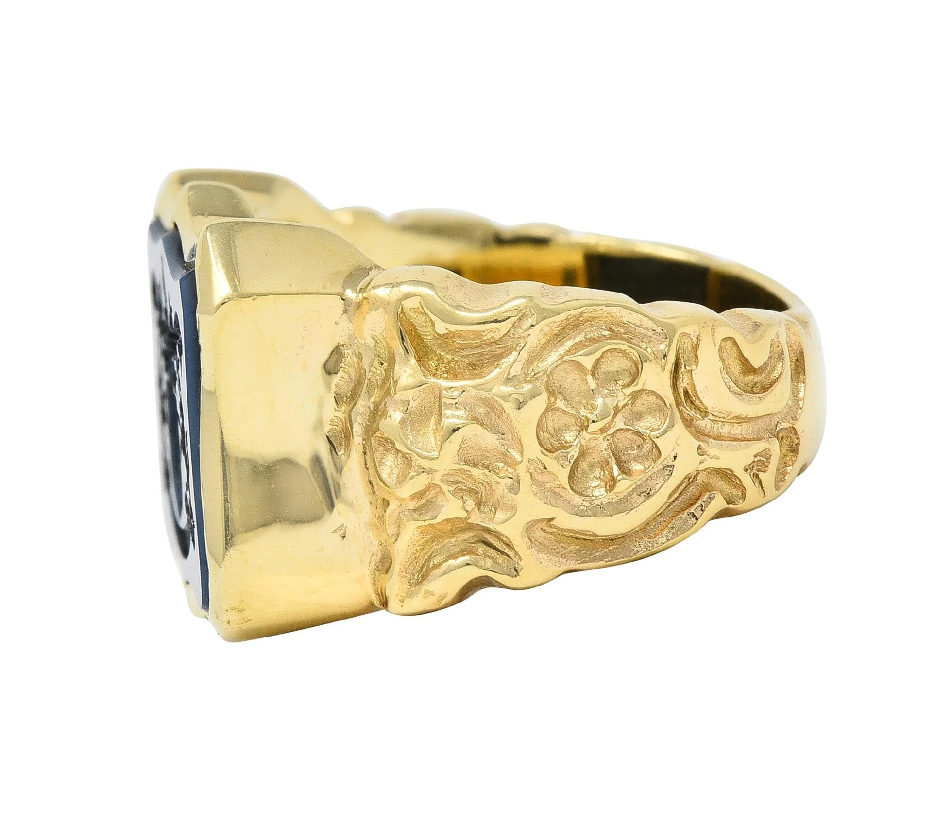 Vintage Carved Agate 14 Karat Yellow Gold Crest Unisex Signet Ring - Image 5