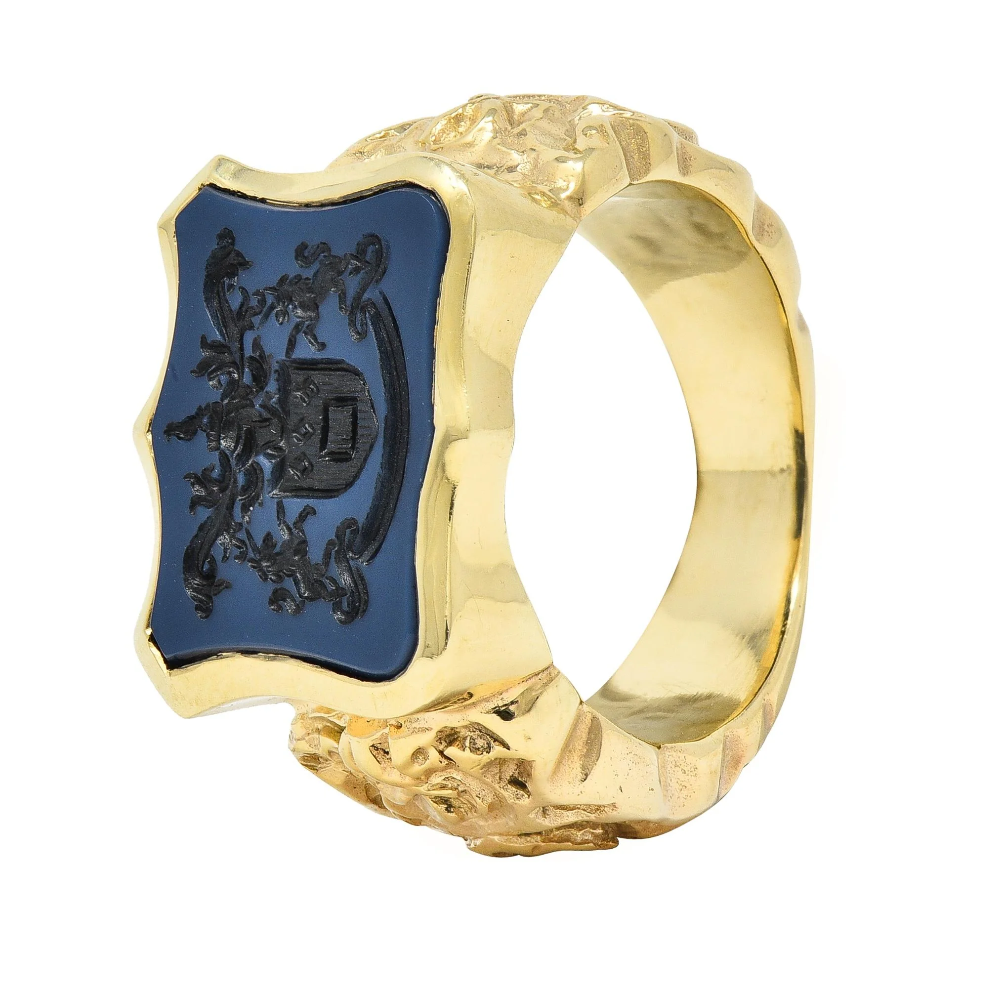 Vintage Carved Agate 14 Karat Yellow Gold Crest Unisex Signet Ring - Image 9