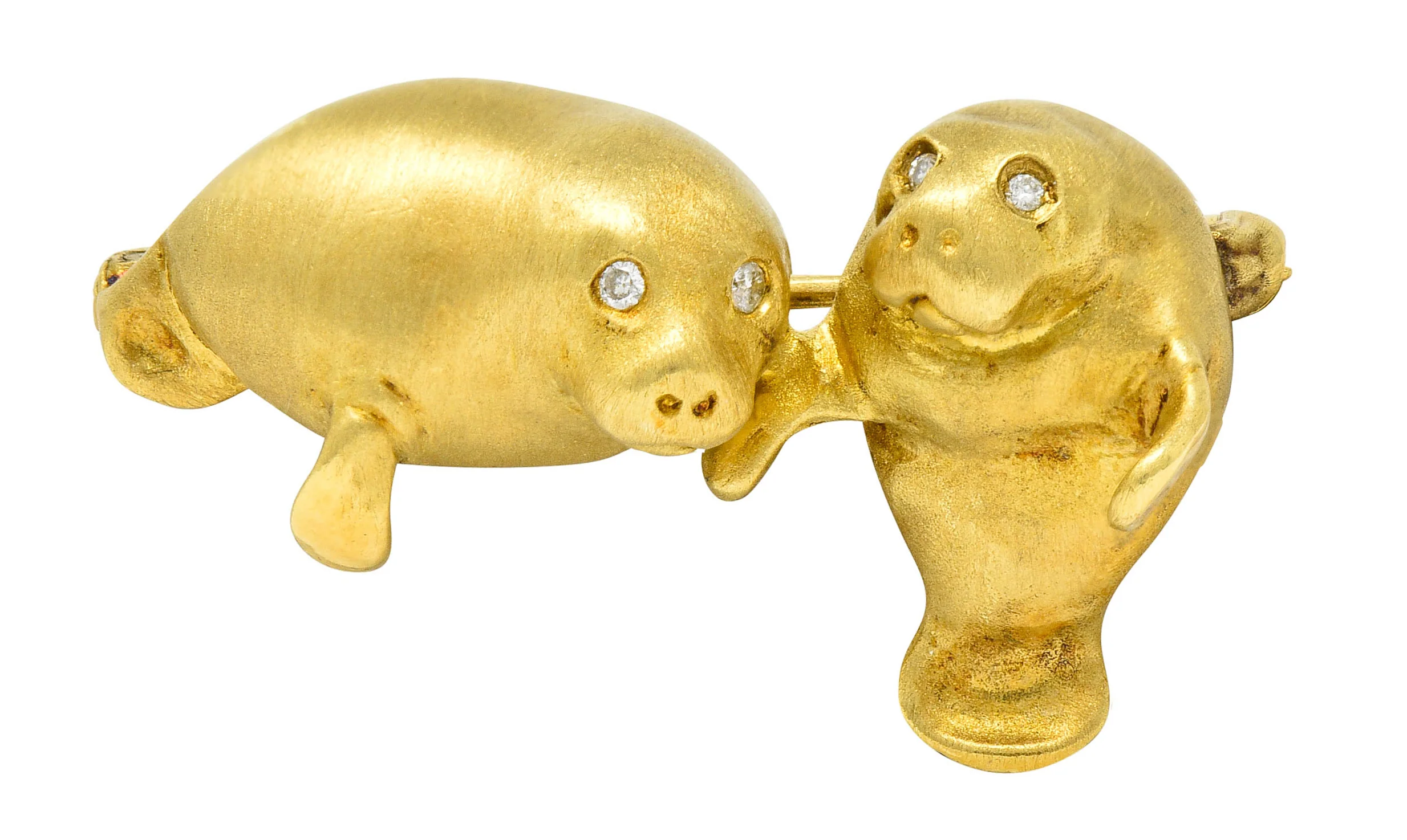 Vintage Diamond 18 Karat Gold Manatee Bar Brooch