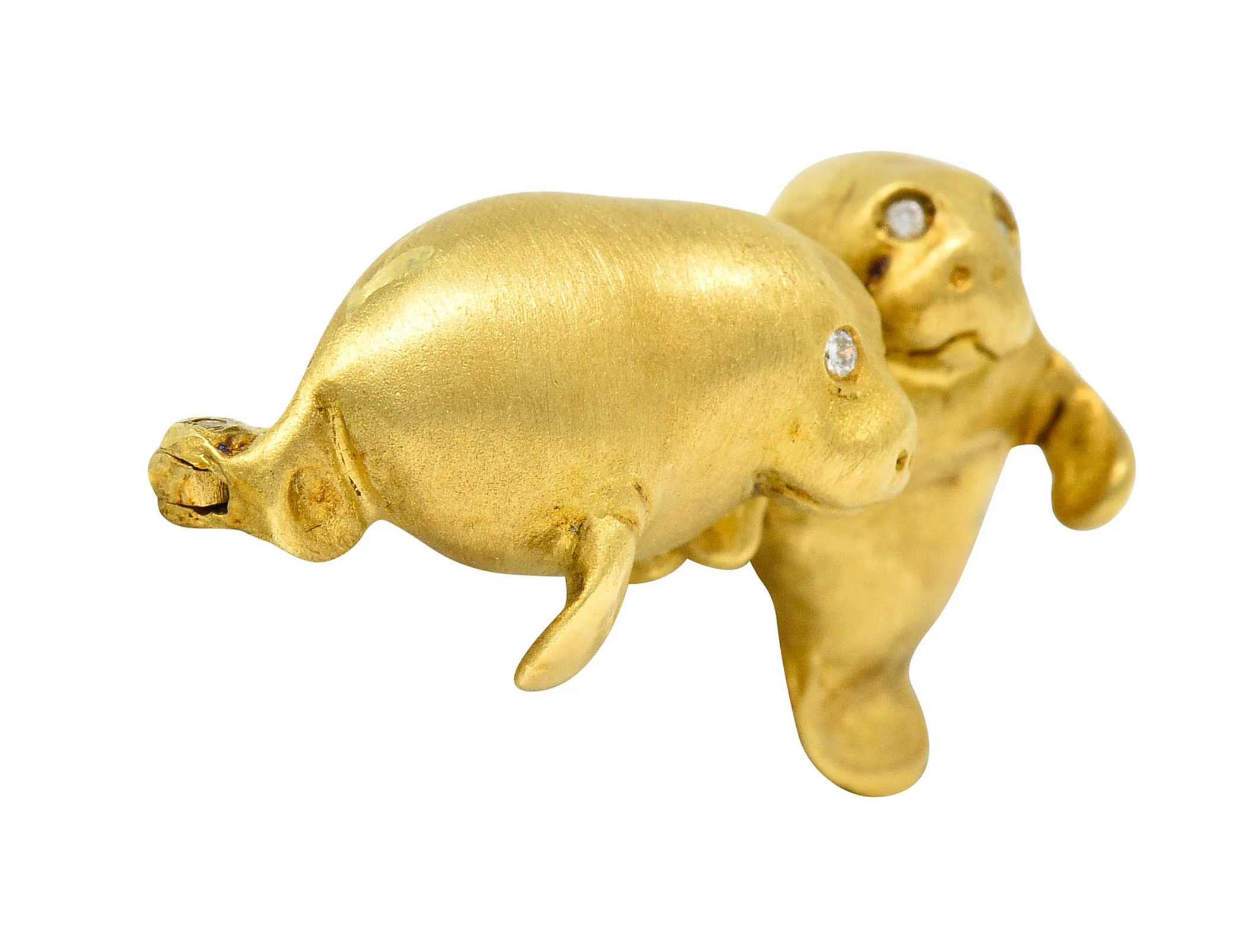 Vintage Diamond 18 Karat Gold Manatee Bar Brooch - Image 2