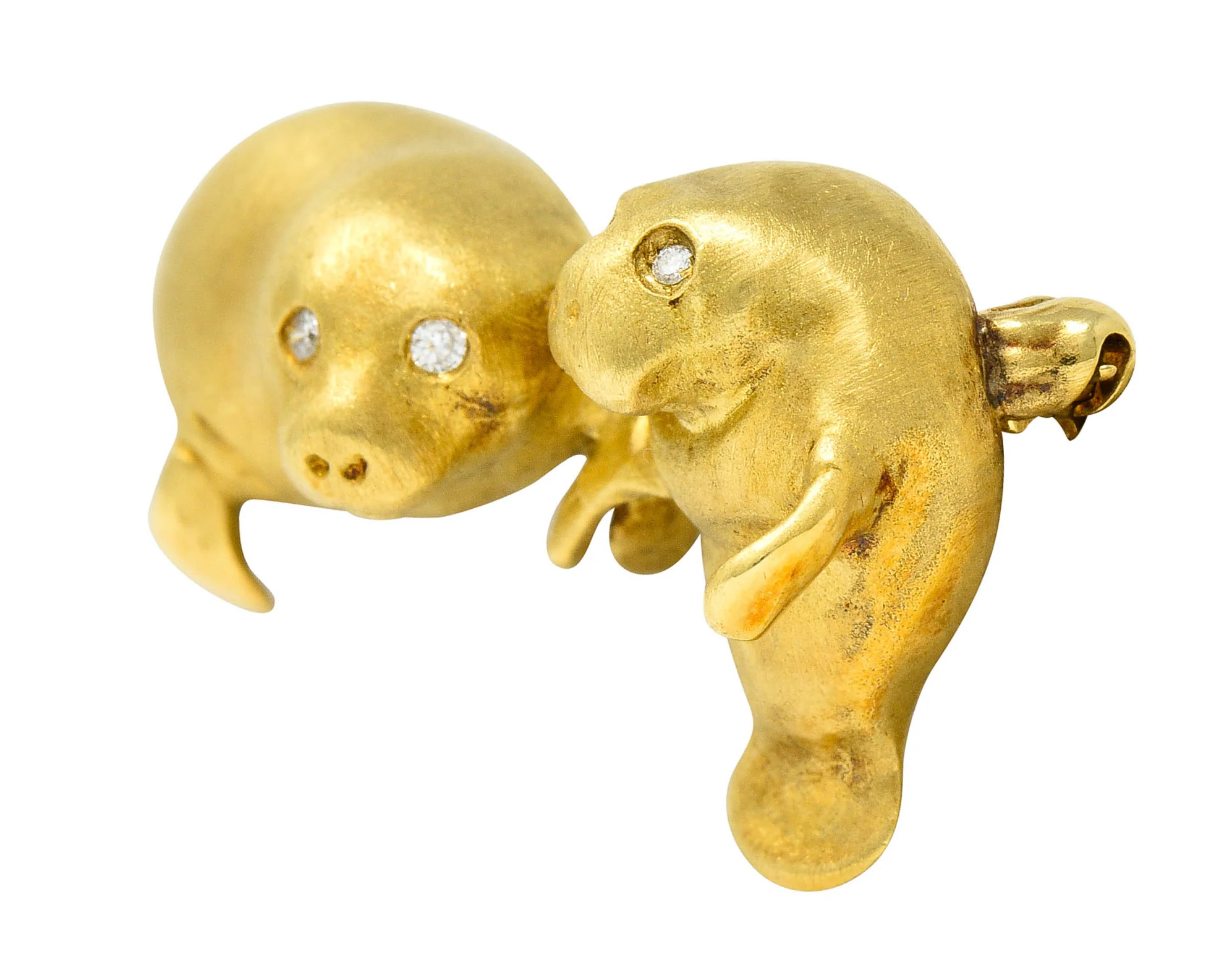 Vintage Diamond 18 Karat Gold Manatee Bar Brooch - Image 4