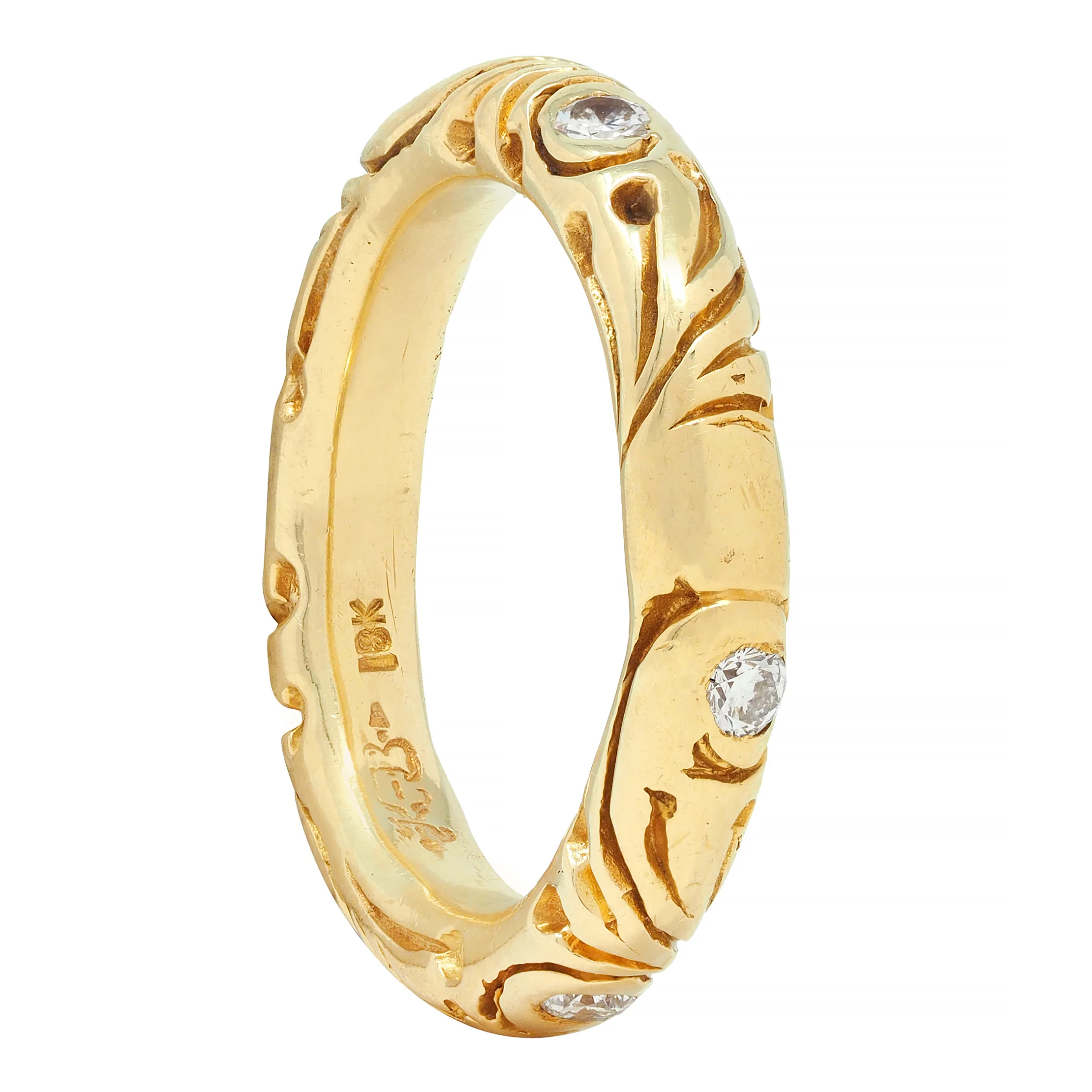 Vintage Diamond 18 Karat Yellow Gold Scroll Band Ring - Image 8