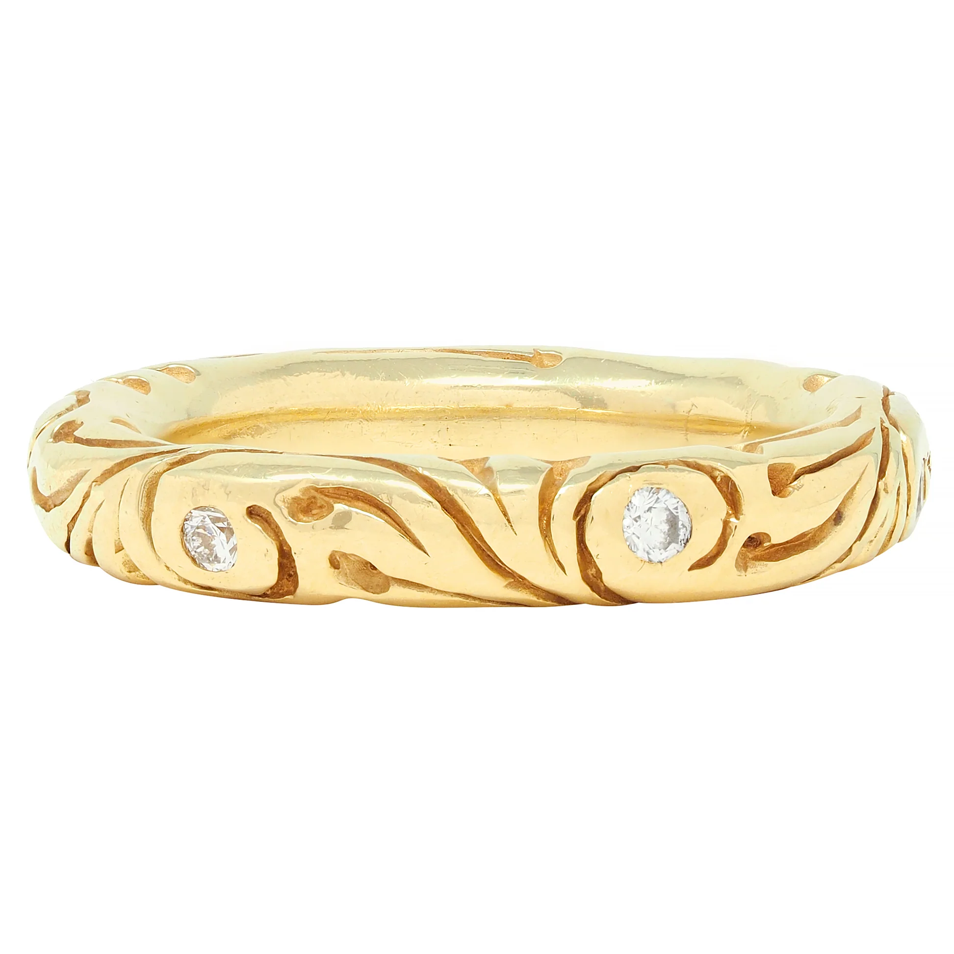 Vintage Diamond 18 Karat Yellow Gold Scroll Band Ring - Image 3