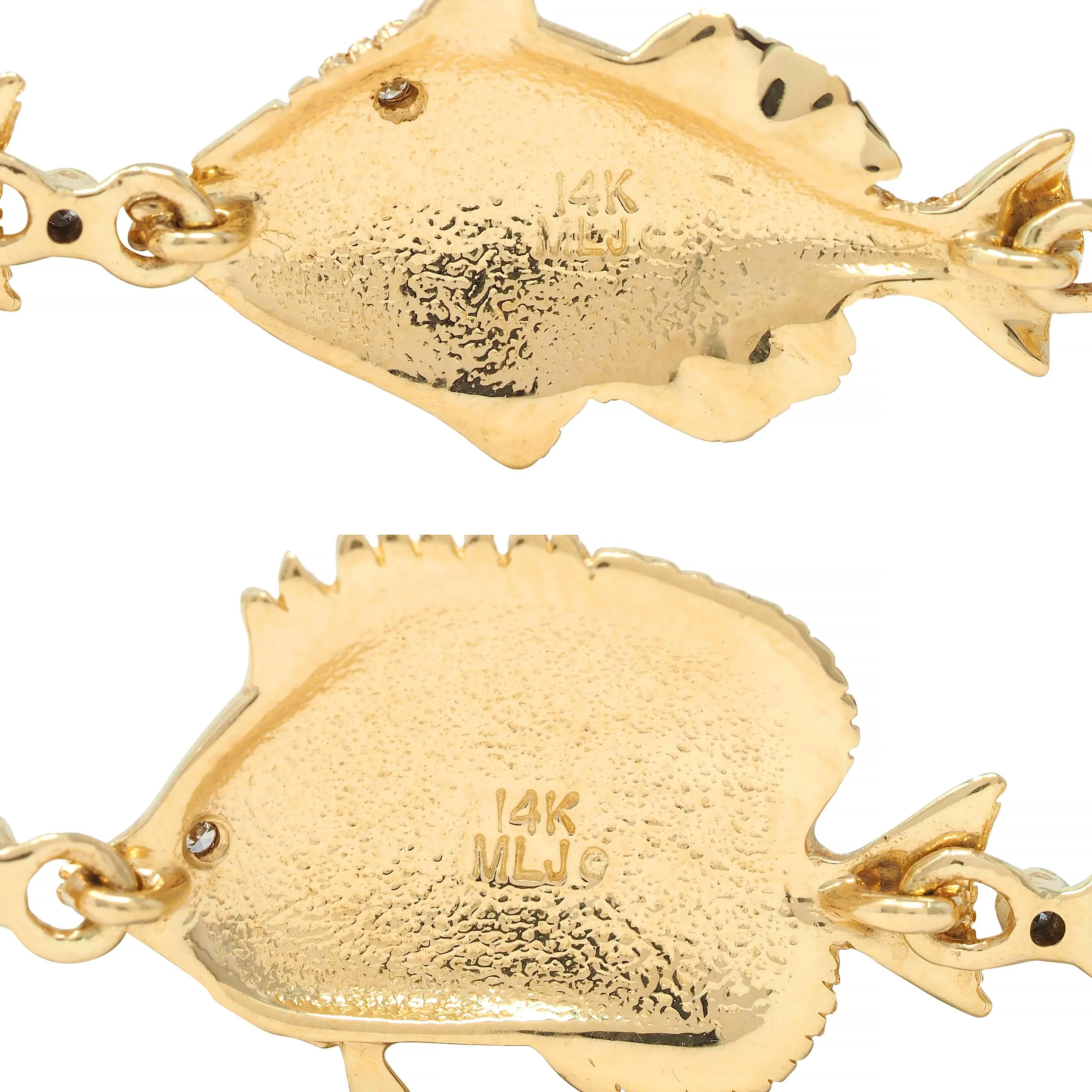 Vintage Diamond Enamel 14 Karat Yellow Gold Tropical Fish Link Bracelet - Image 10