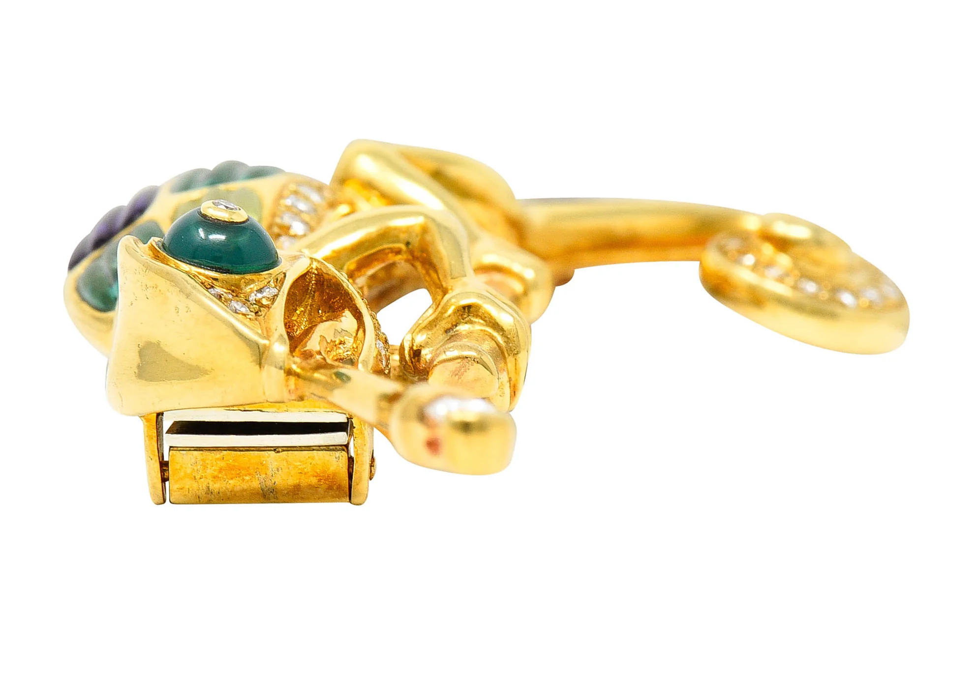 Vintage Diamond Multi-Gem 18 Karat Gold Carved Stone Chameleon Brooch - Image 10