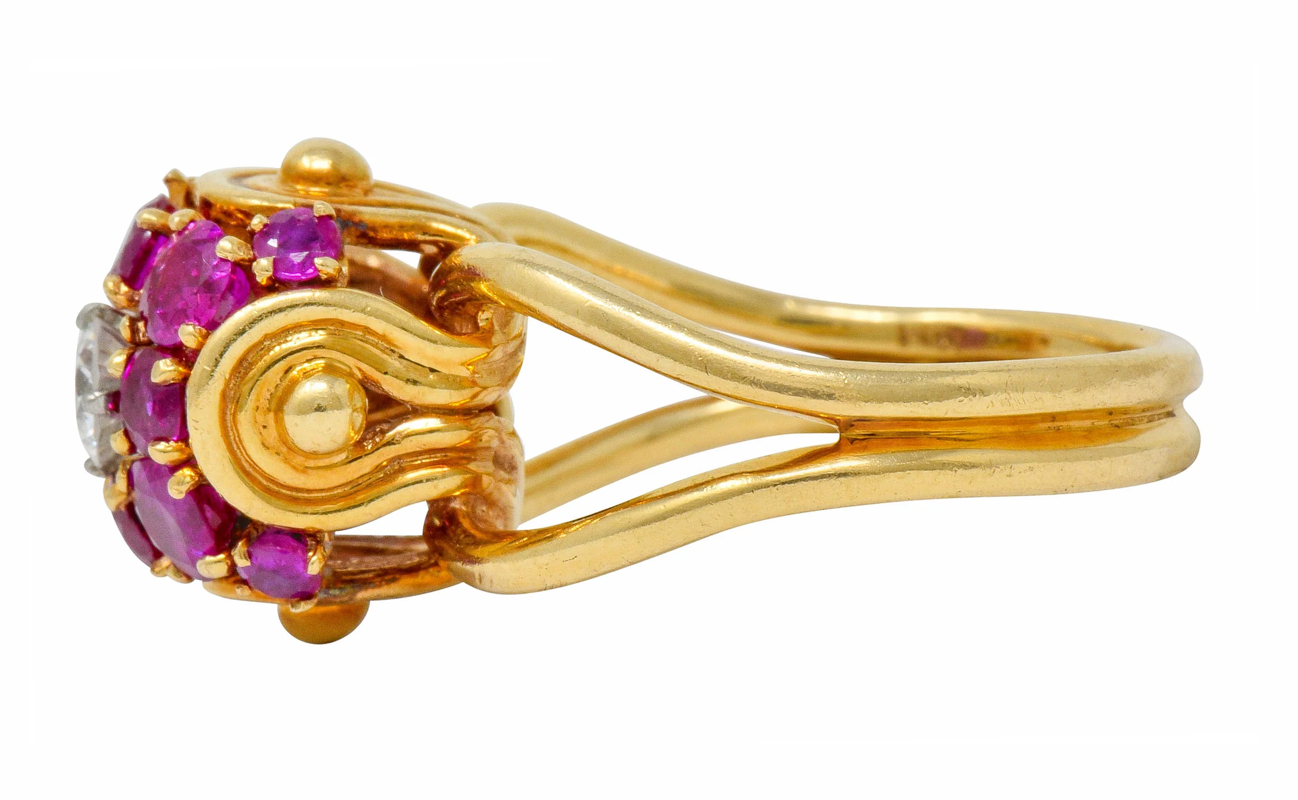 Vintage Diamond Ruby 14 Karat Gold Pave Ball Ring - Image 5