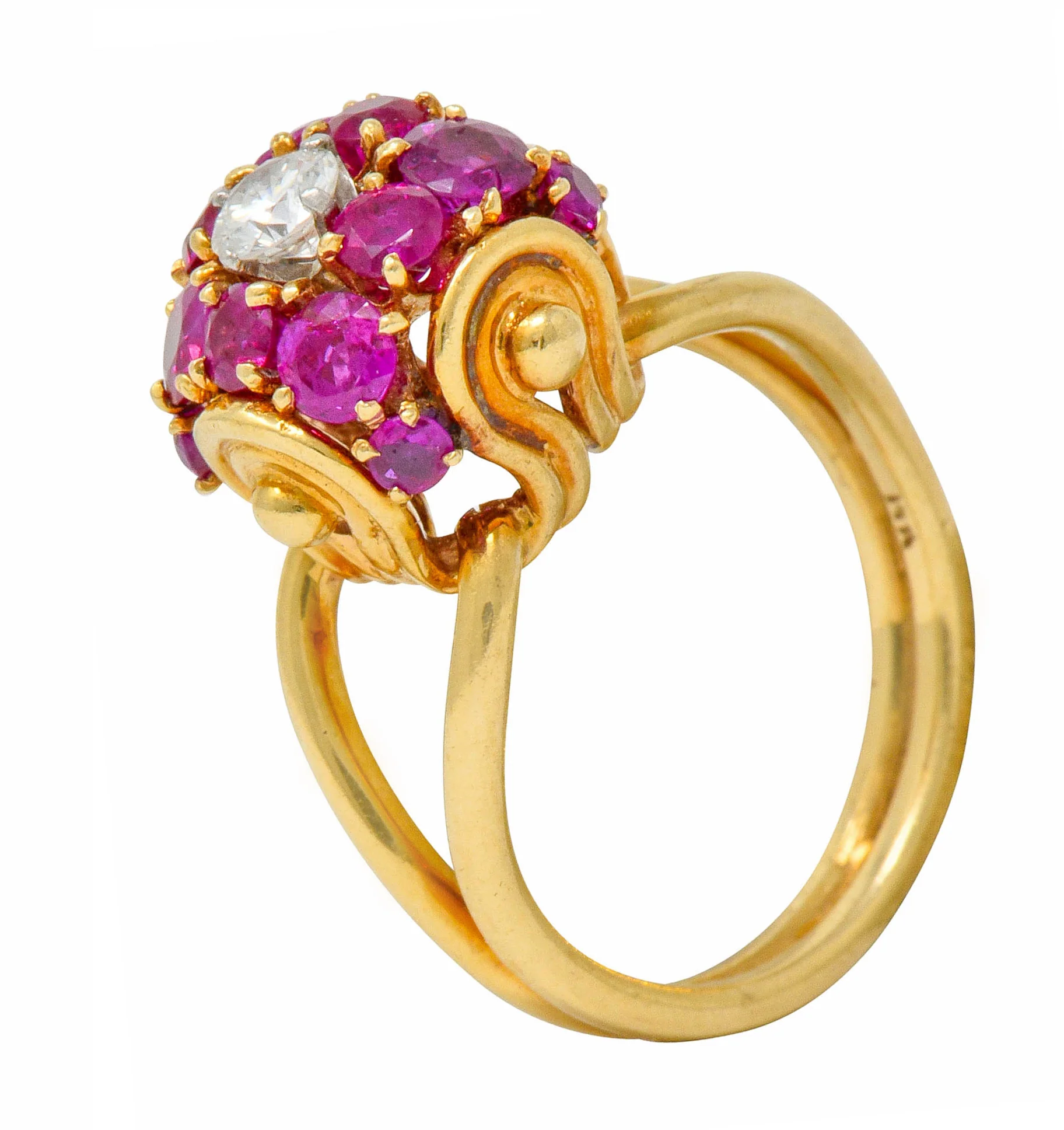 Vintage Diamond Ruby 14 Karat Gold Pave Ball Ring - Image 9