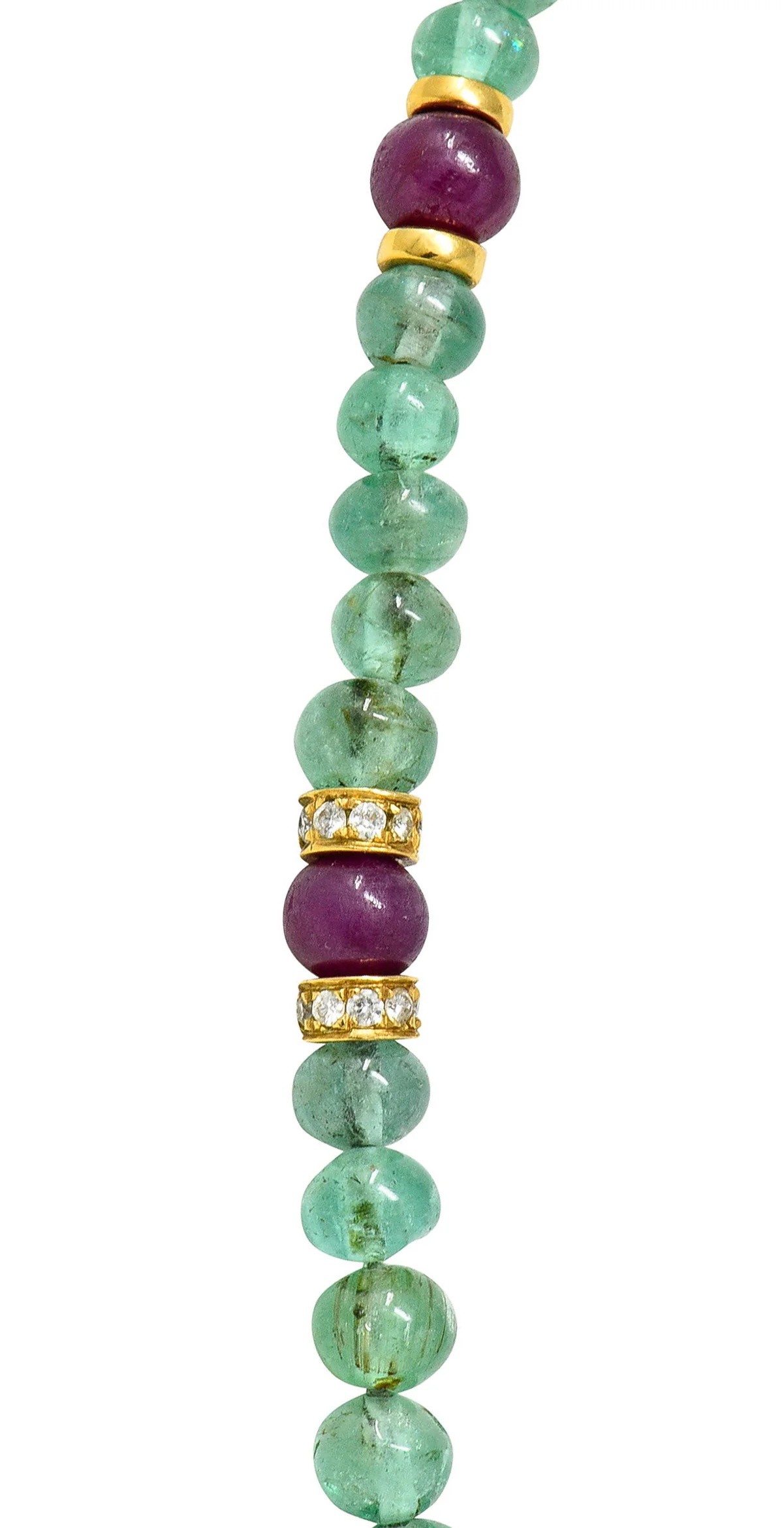 Vintage Diamond Ruby Emerald 18 Karat Gold Strand Necklace - Image 6