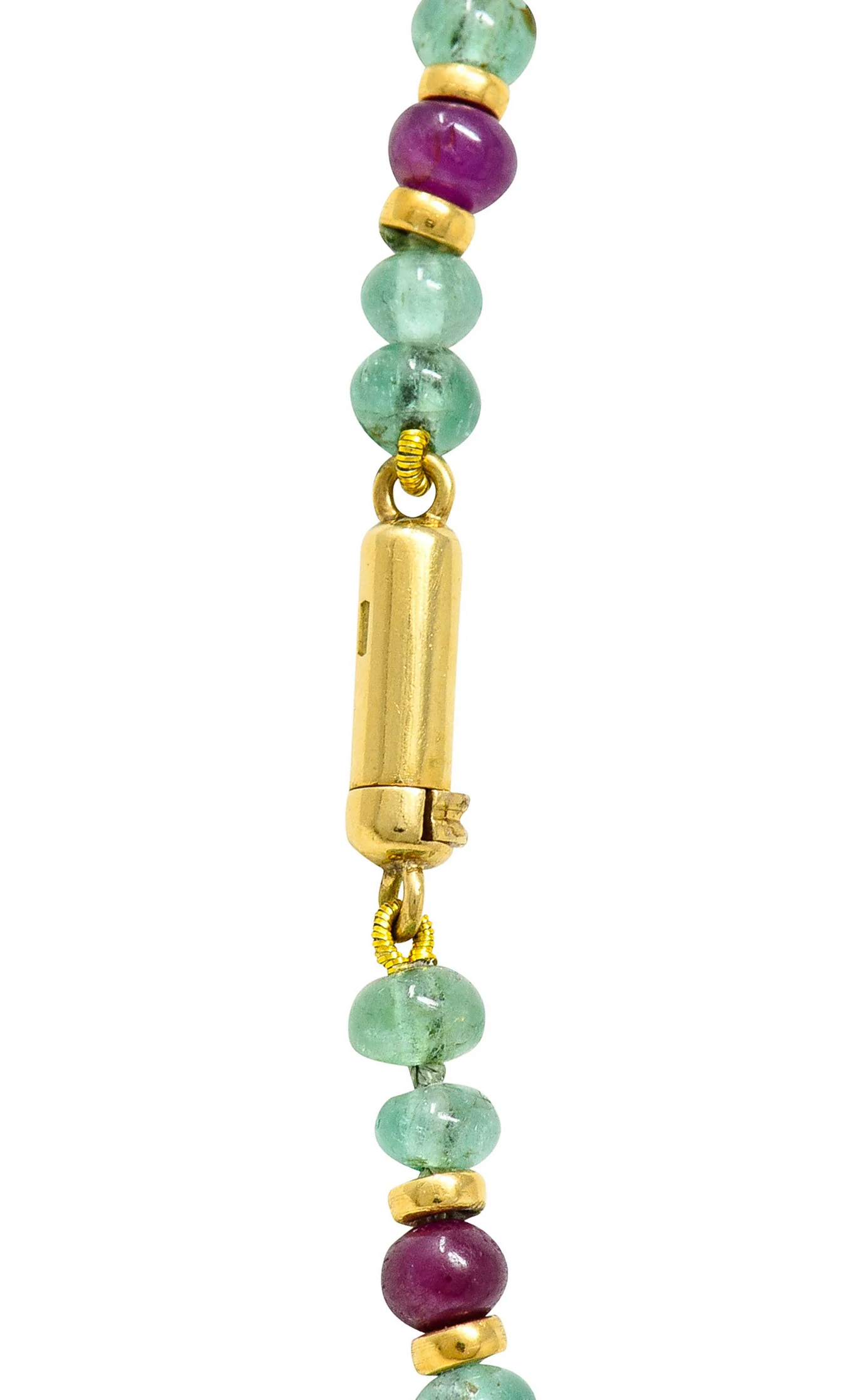Vintage Diamond Ruby Emerald 18 Karat Gold Strand Necklace - Image 7