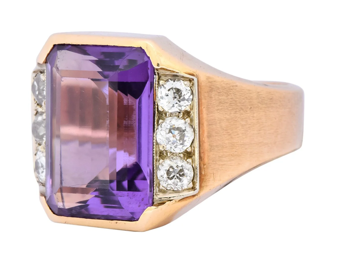 Vintage Emerald Cut Amethyst Diamond 14 Karat Gold Statement Ring - Image 6
