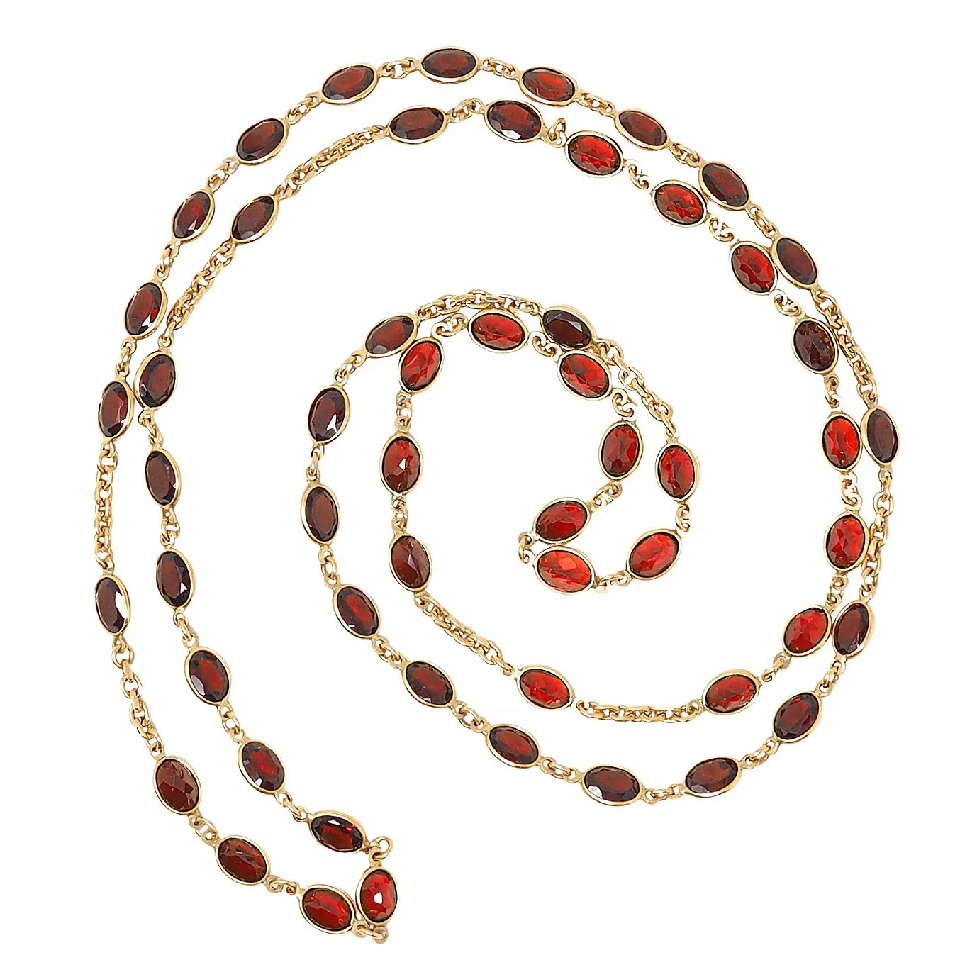 Vintage Garnet 14 Karat Yellow Gold Bezel Link Chain Necklace - Image 3