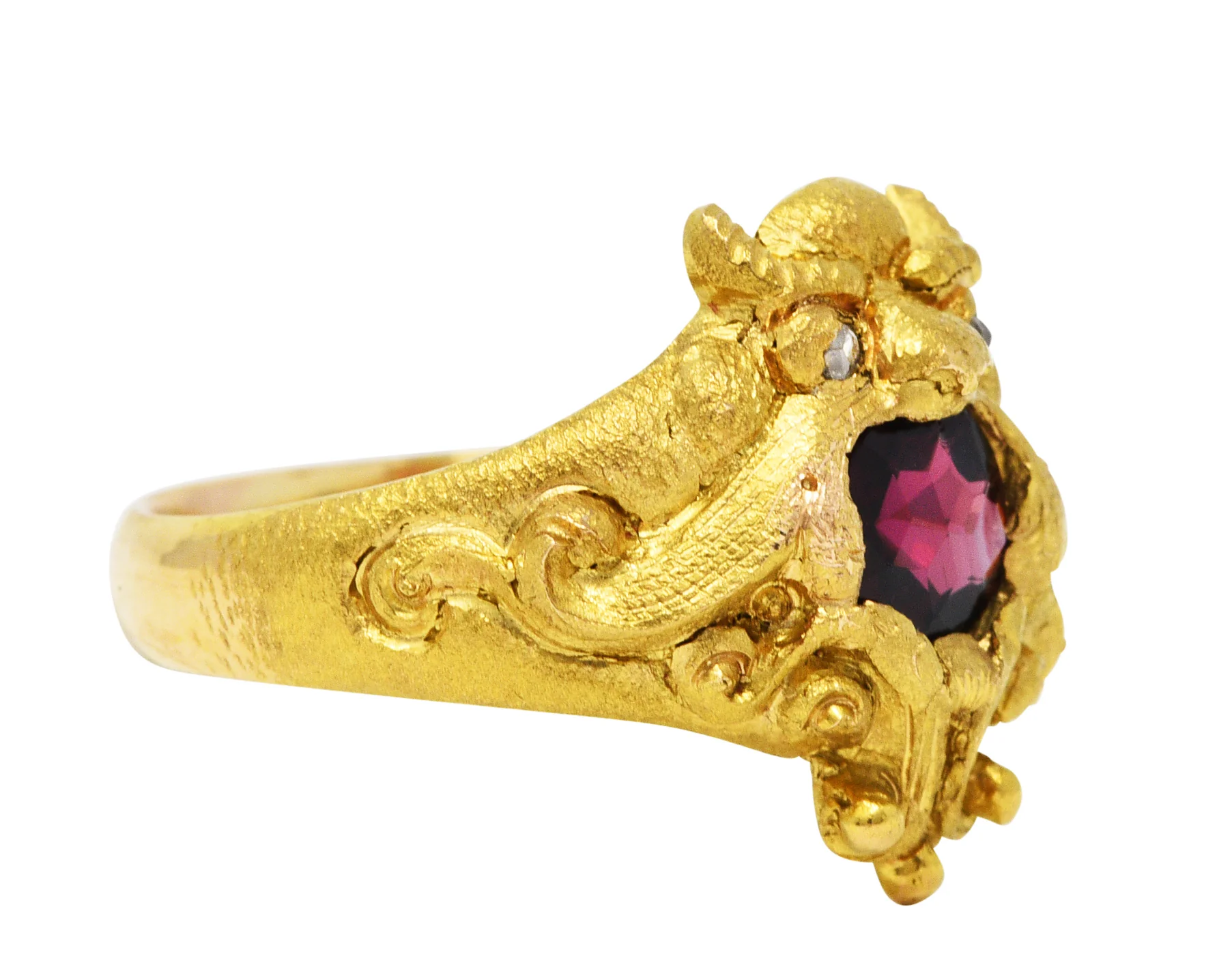 Vintage Garnet Diamond 18 Karat Gold Unisex Gargoyle Ring - Image 2