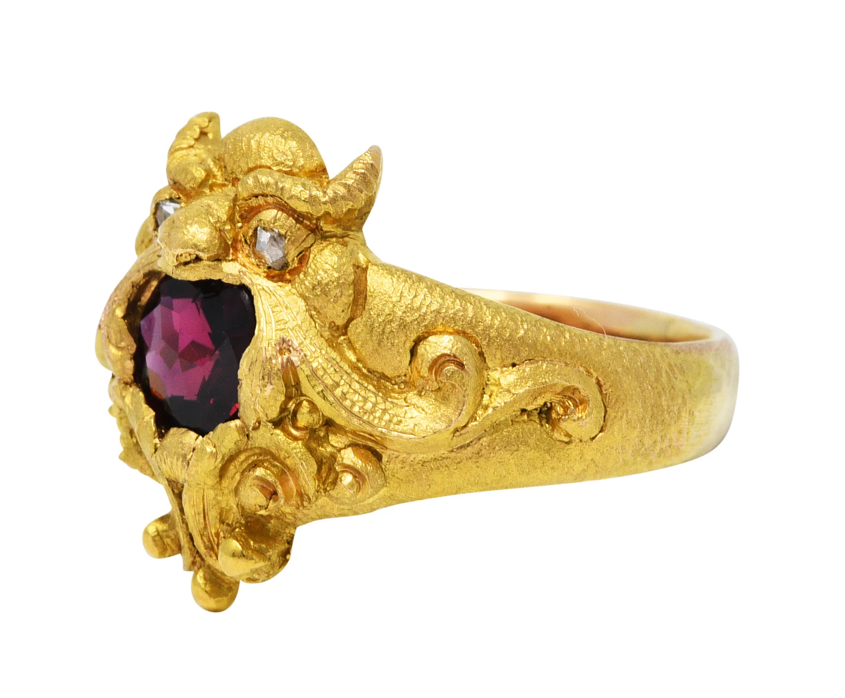 Vintage Garnet Diamond 18 Karat Gold Unisex Gargoyle Ring - Image 6