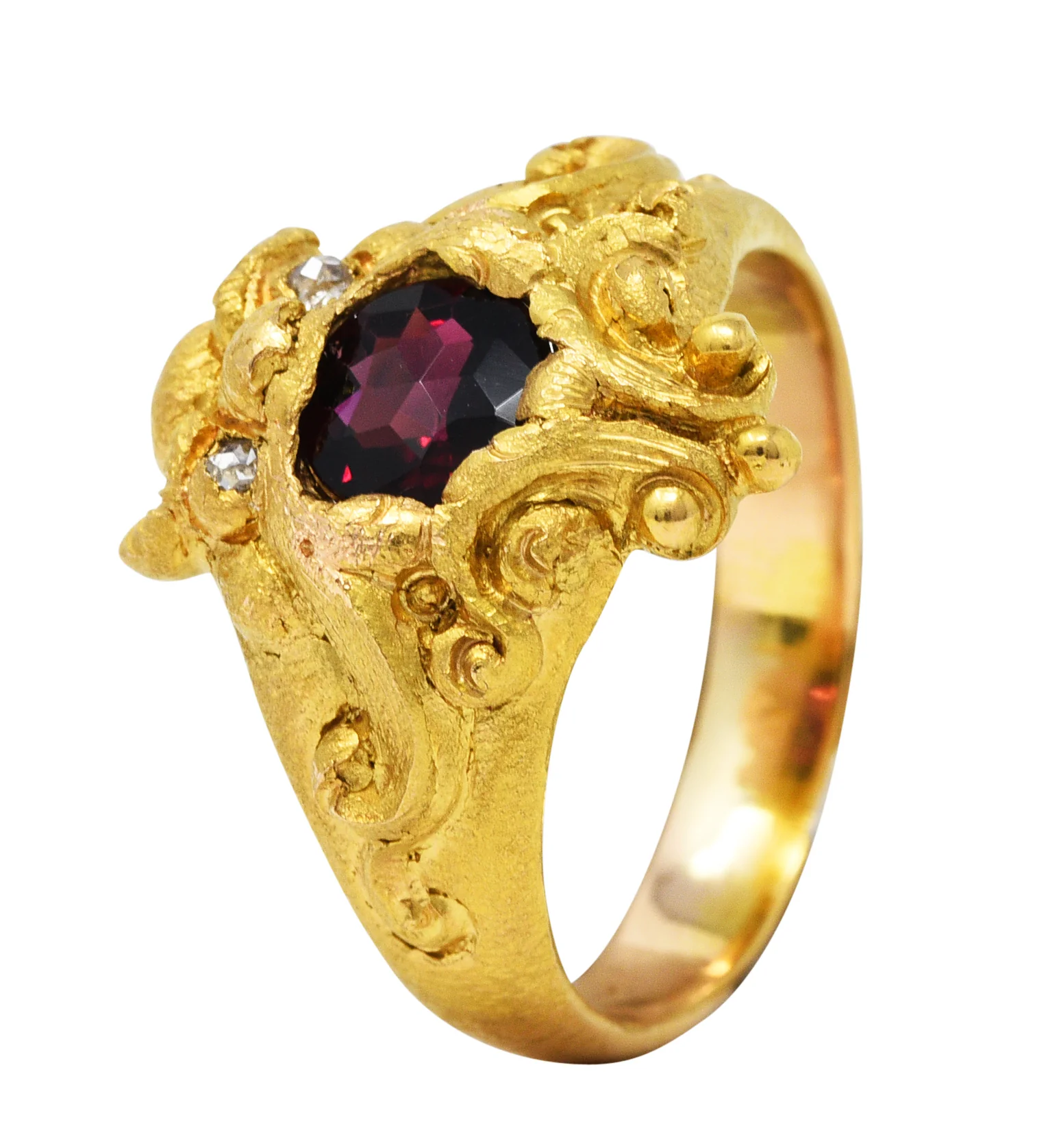Vintage Garnet Diamond 18 Karat Gold Unisex Gargoyle Ring - Image 8