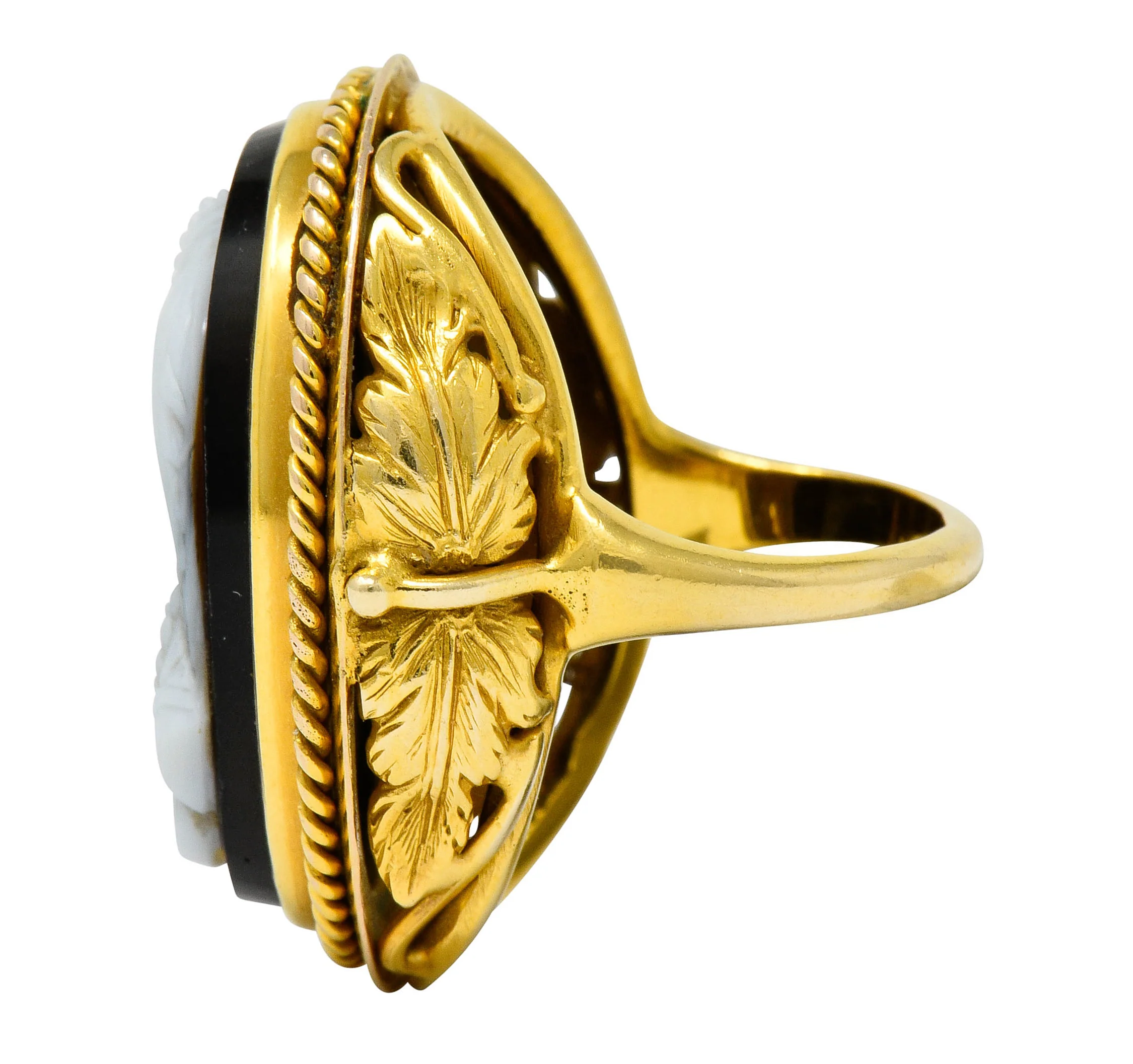 Vintage Hardstone 14 Karat Gold Ornate Cameo Ring Circa 1900 - Image 5