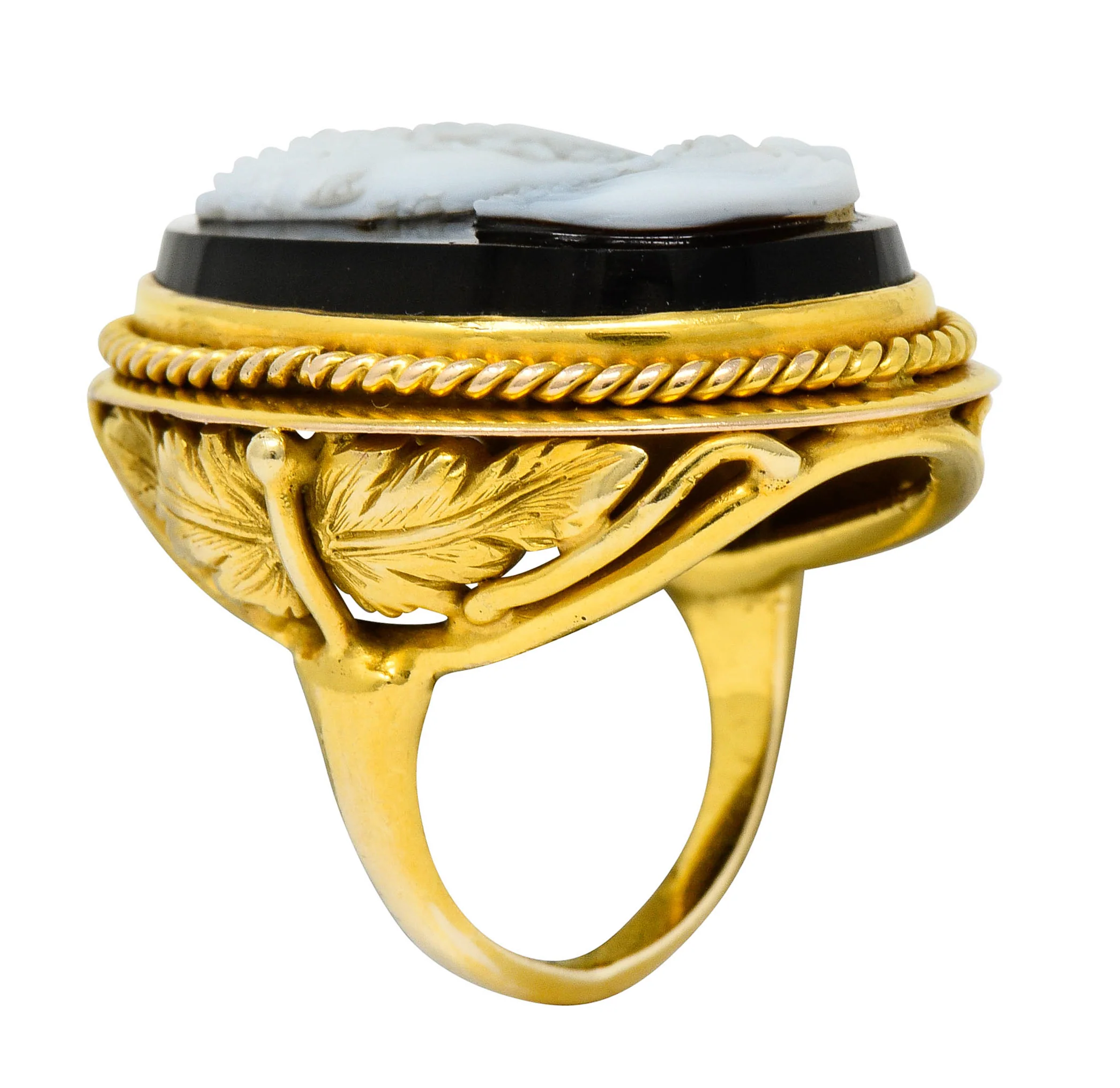 Vintage Hardstone 14 Karat Gold Ornate Cameo Ring Circa 1900 - Image 8