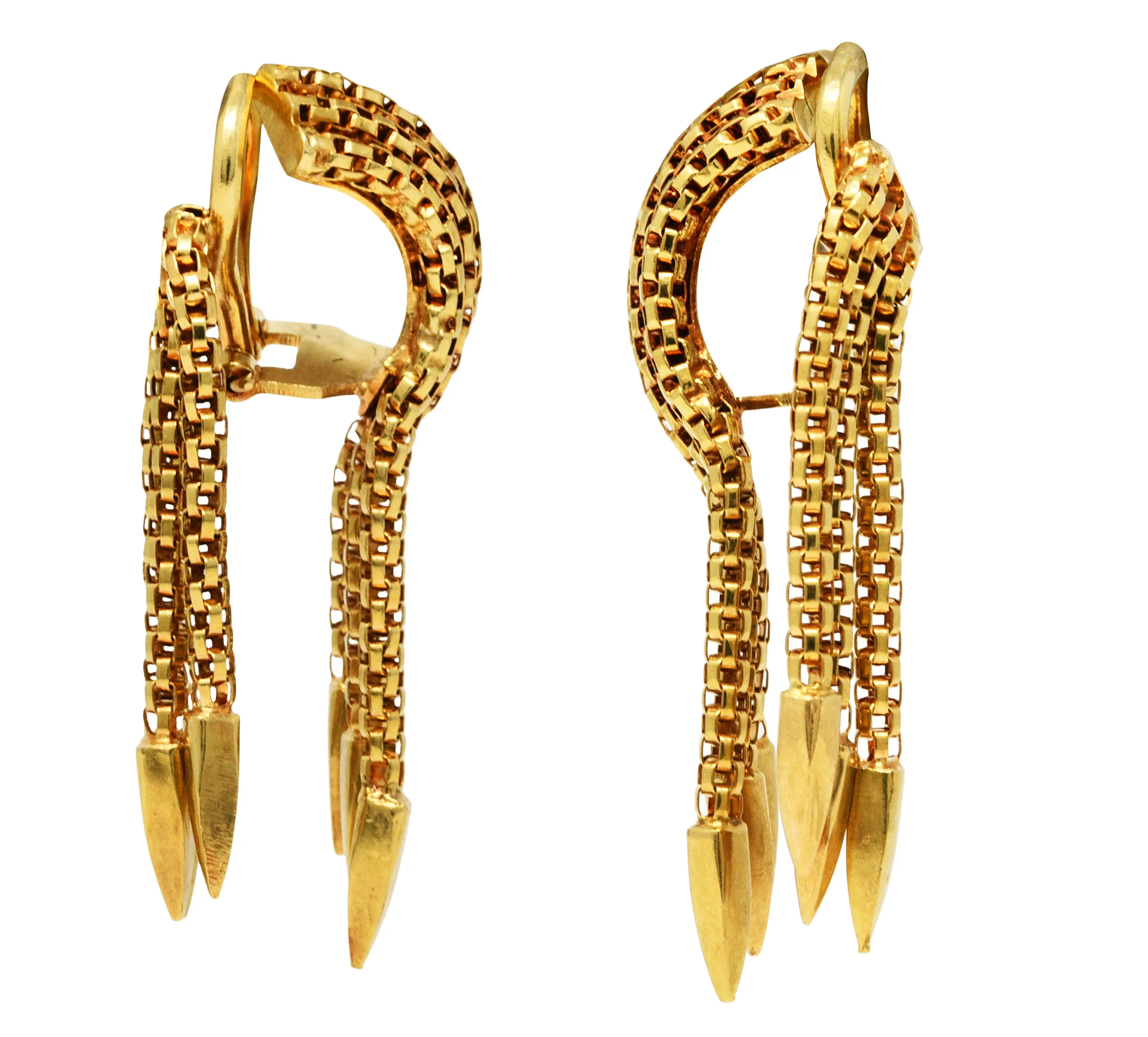Vintage Italian 18 Karat Gold Tassel Ear-Clip Earrings - Image 4