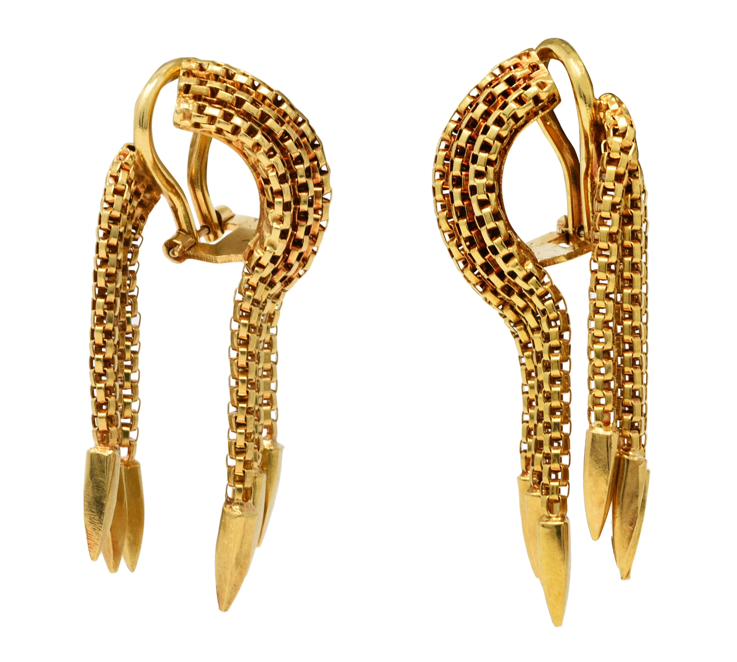 Vintage Italian 18 Karat Gold Tassel Ear-Clip Earrings - Image 6