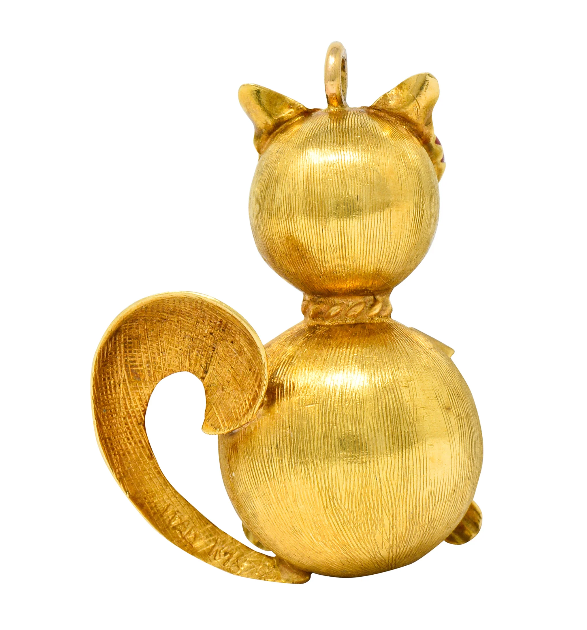 Vintage Italian 18 Karat Two-Tone Gold Cat Pendant Charm - Image 4