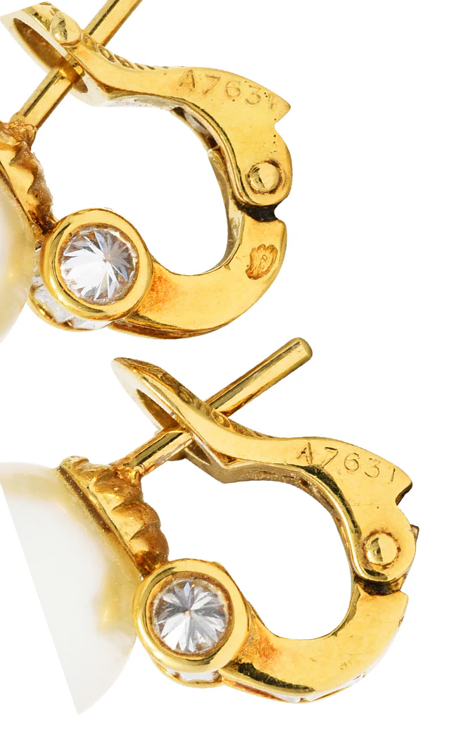Vintage Mauboussin 1.20 CTW Diamond Pearl 18 Karat Gold Earrings - Image 6