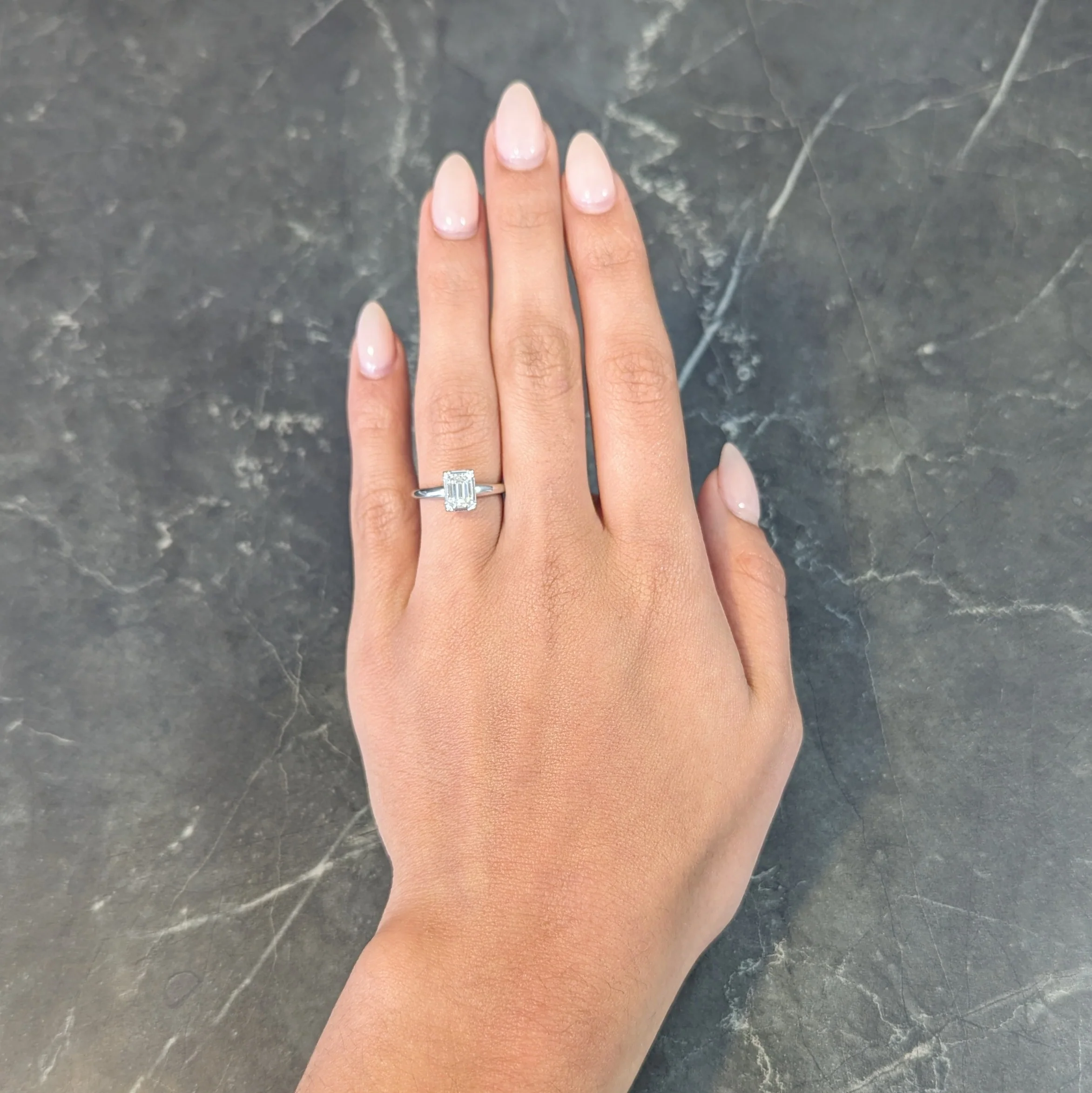 Vintage Mid-Century Emerald Cut Diamond 14 Karat White Gold Engagement Ring - Image 14
