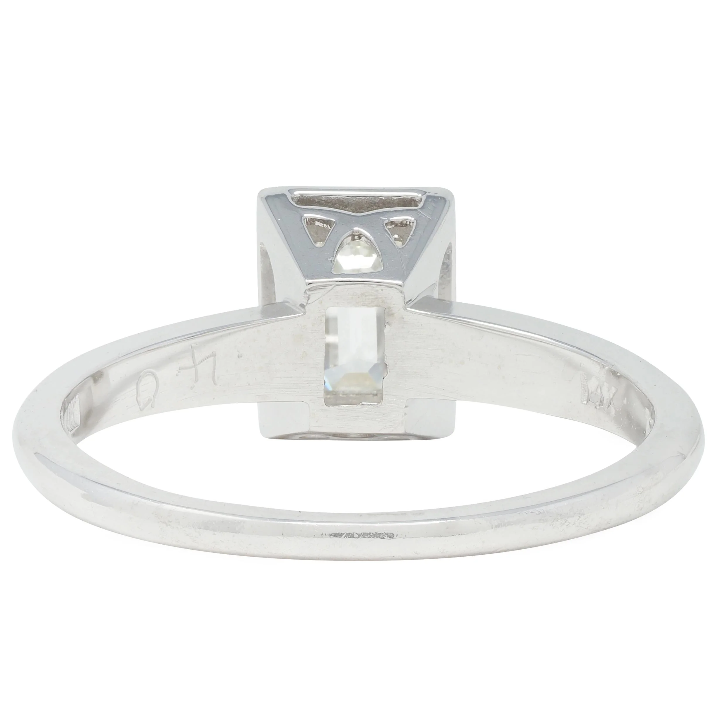 Vintage Mid-Century Emerald Cut Diamond 14 Karat White Gold Engagement Ring - Image 4