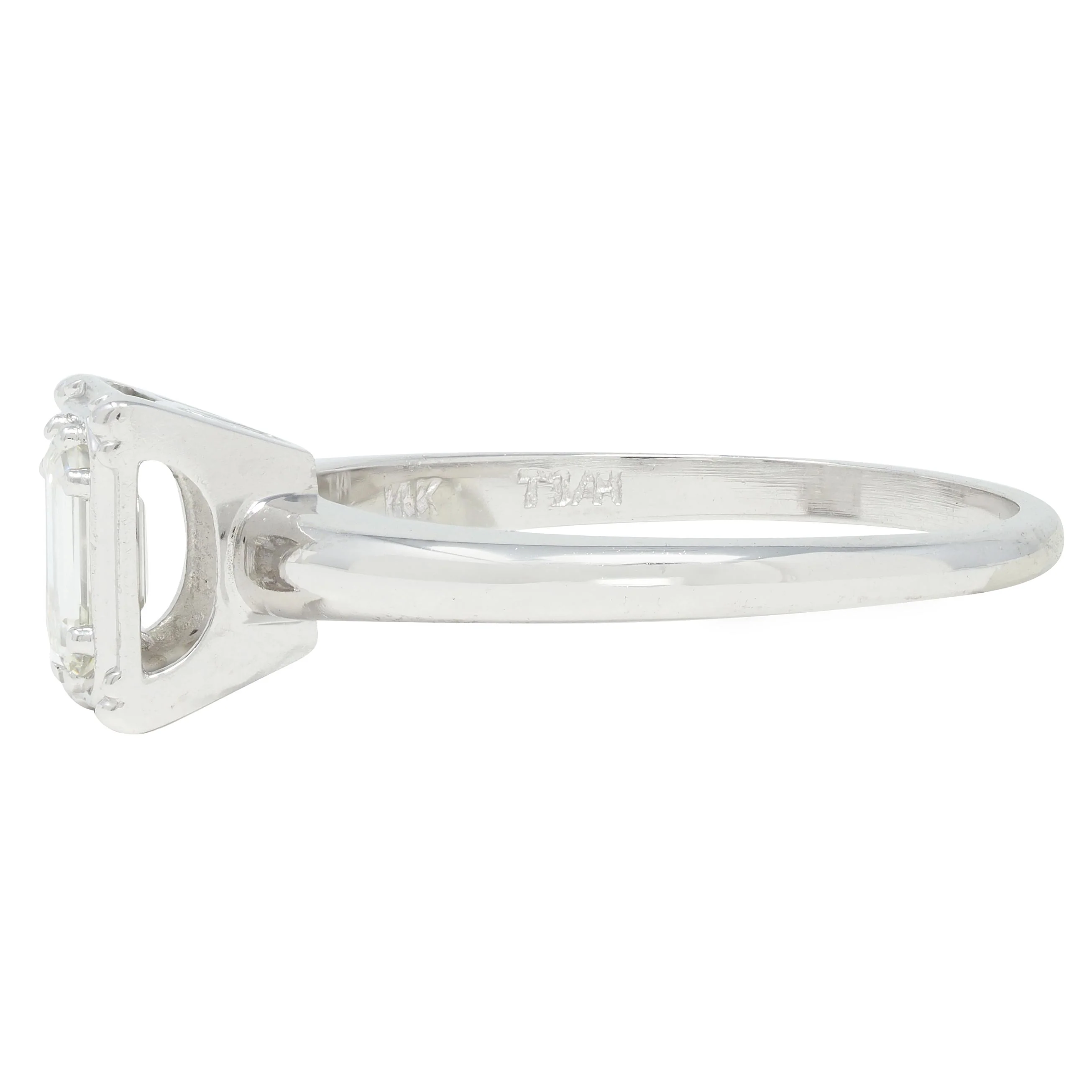 Vintage Mid-Century Emerald Cut Diamond 14 Karat White Gold Engagement Ring - Image 5