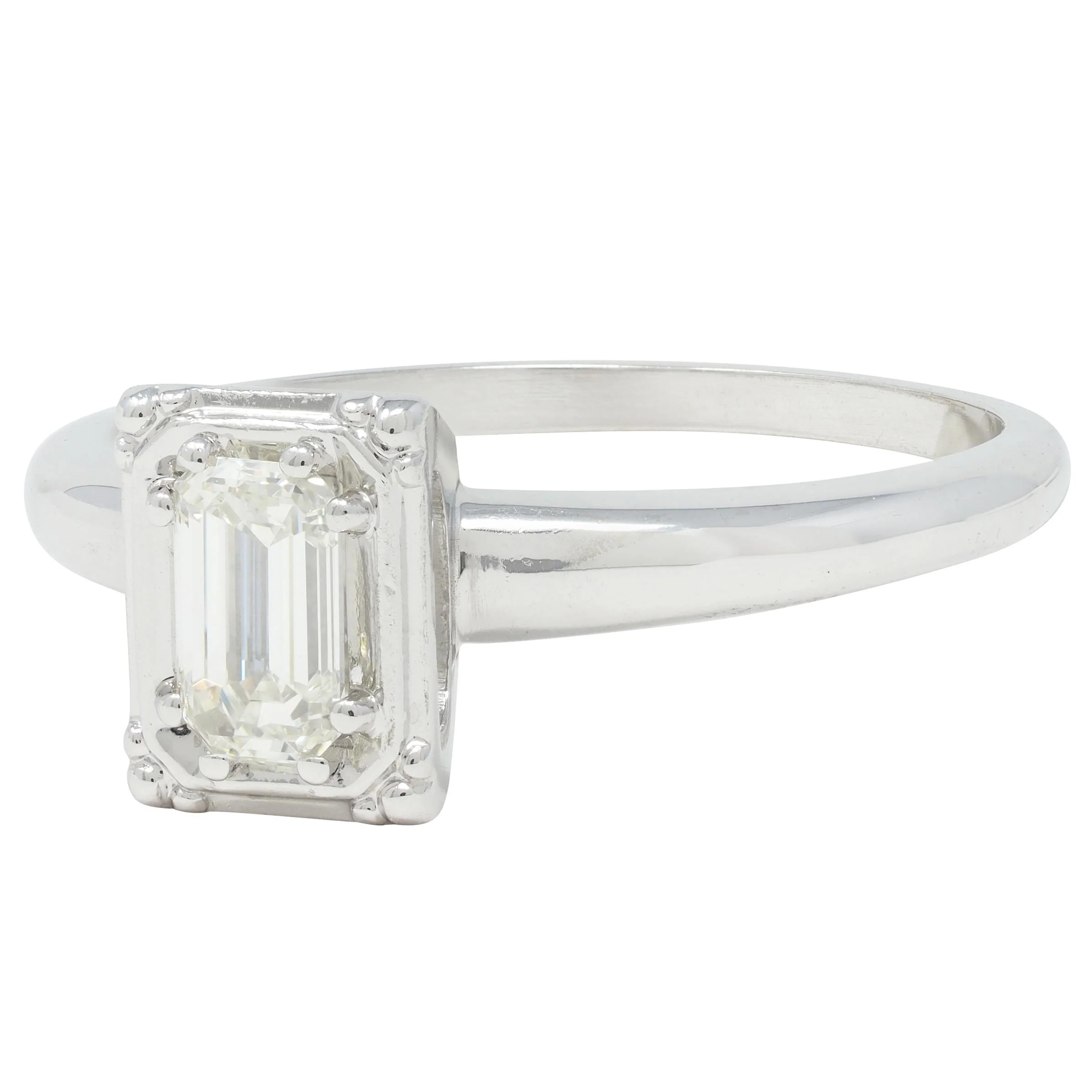 Vintage Mid-Century Emerald Cut Diamond 14 Karat White Gold Engagement Ring - Image 6