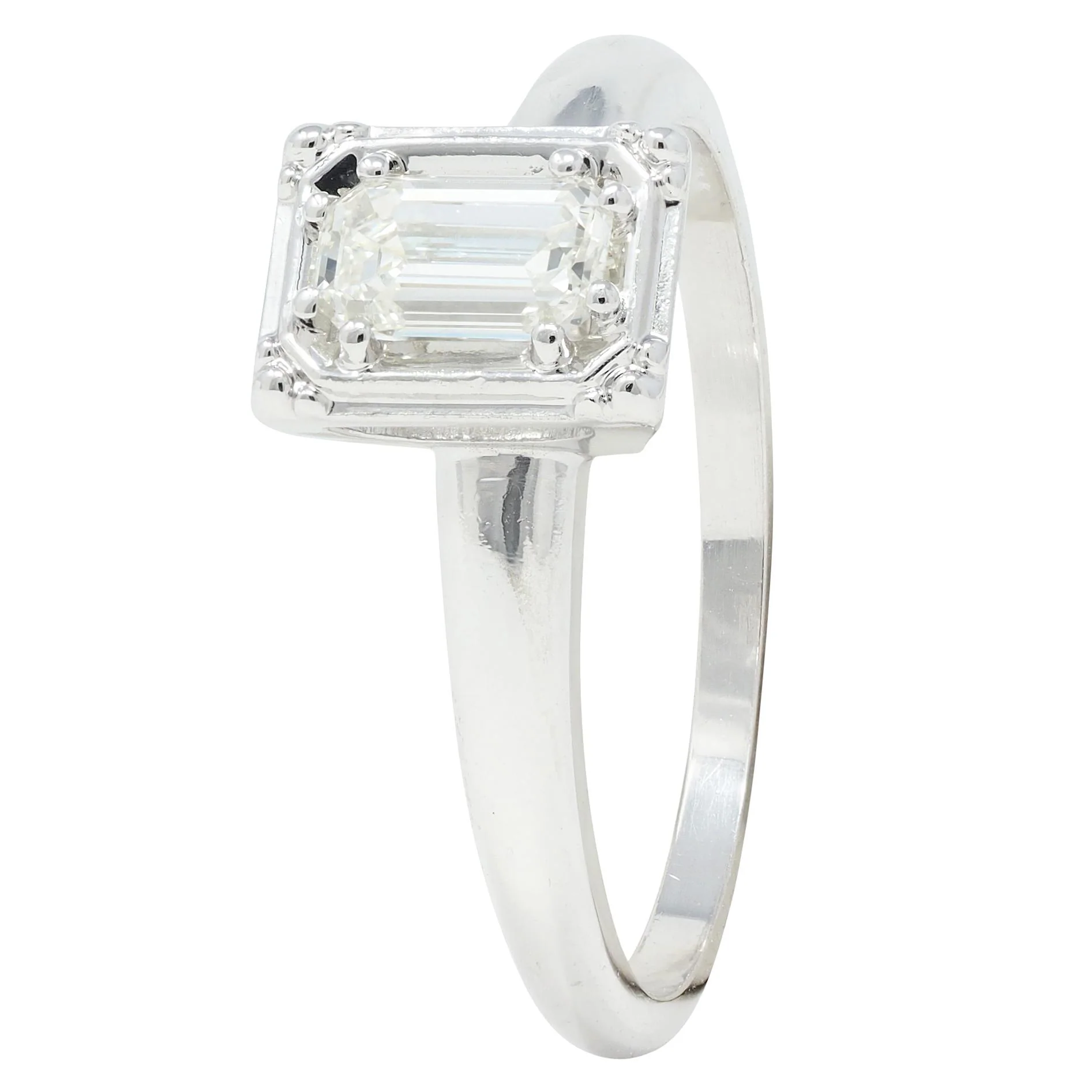 Vintage Mid-Century Emerald Cut Diamond 14 Karat White Gold Engagement Ring - Image 7