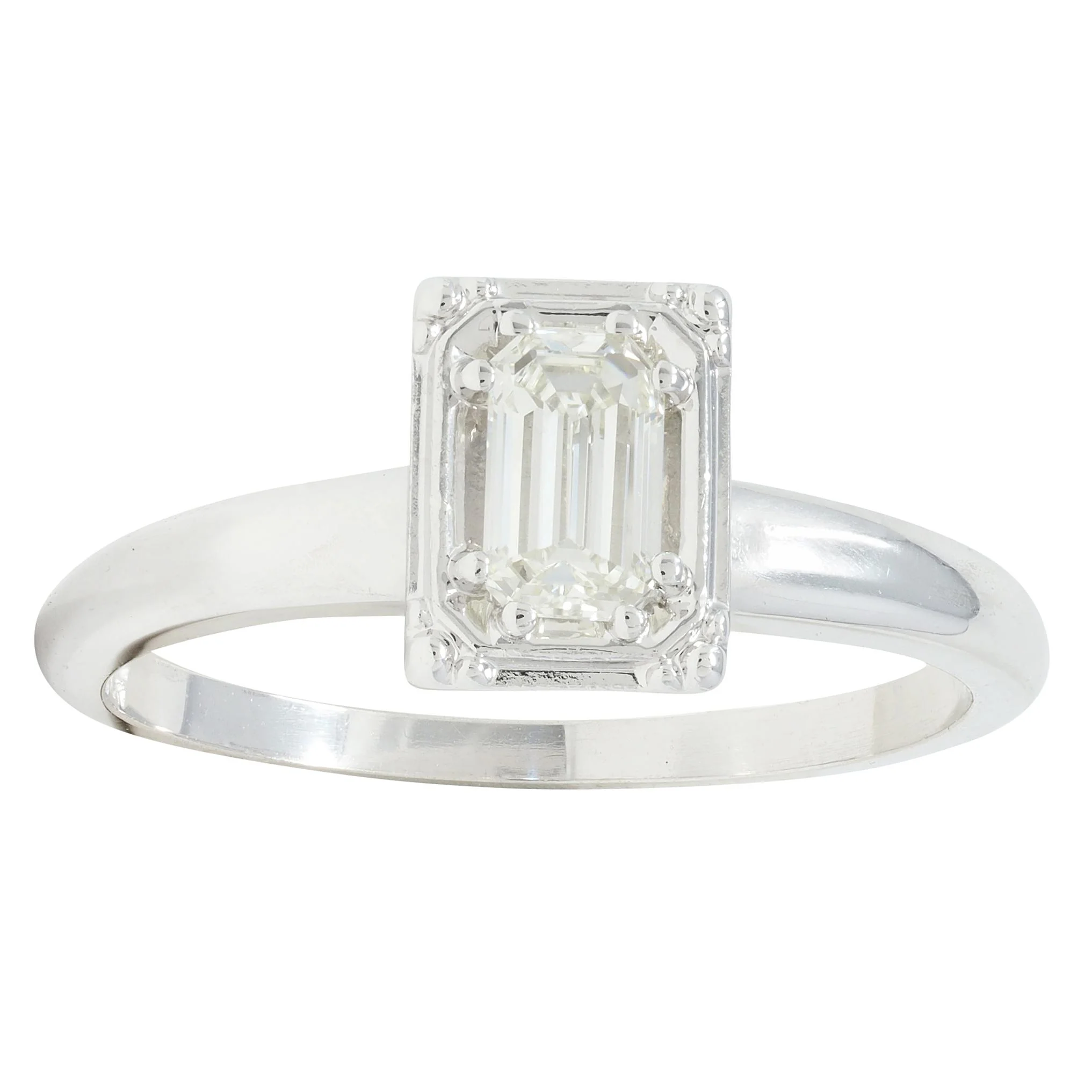 Vintage Mid-Century Emerald Cut Diamond 14 Karat White Gold Engagement Ring - Image 8