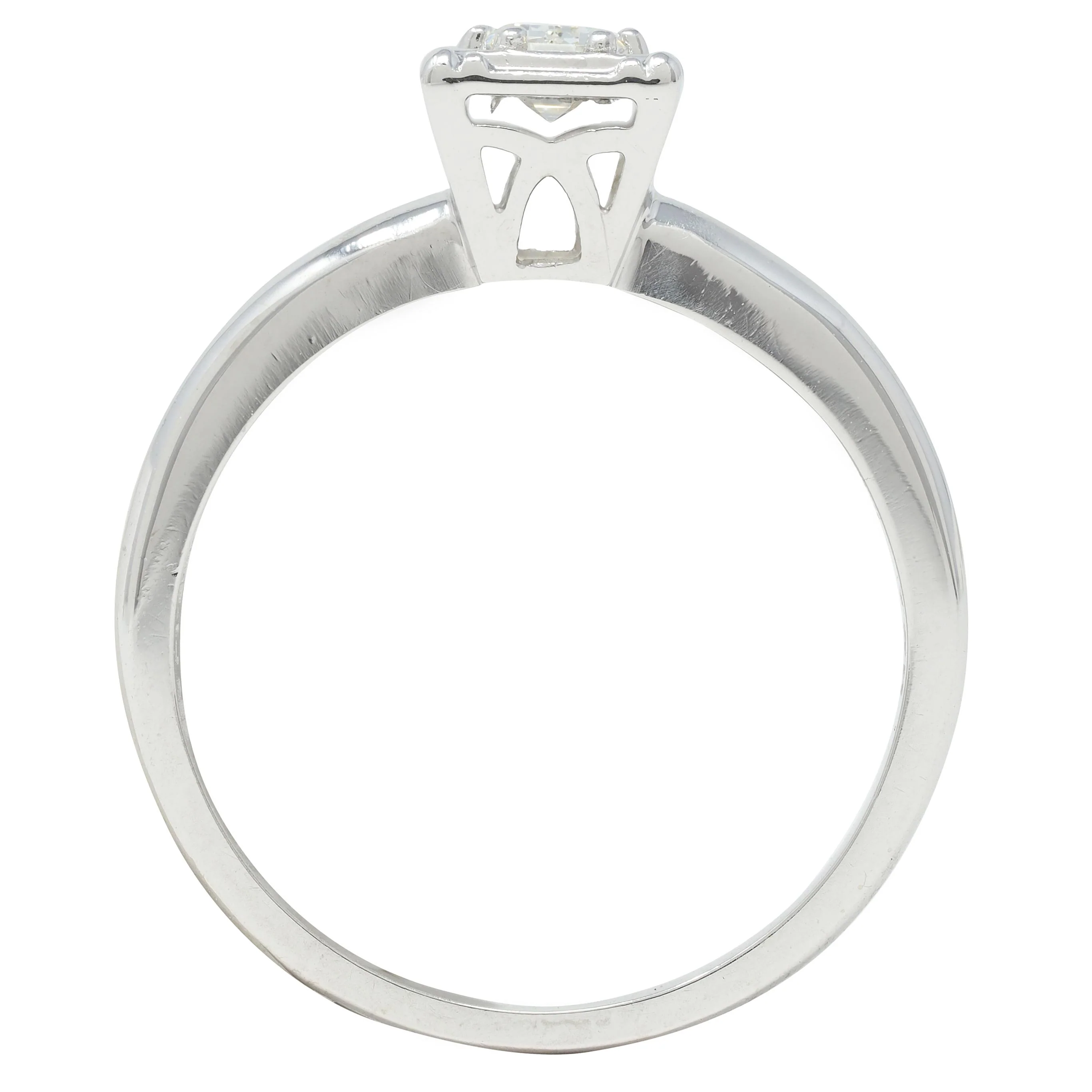 Vintage Mid-Century Emerald Cut Diamond 14 Karat White Gold Engagement Ring - Image 9