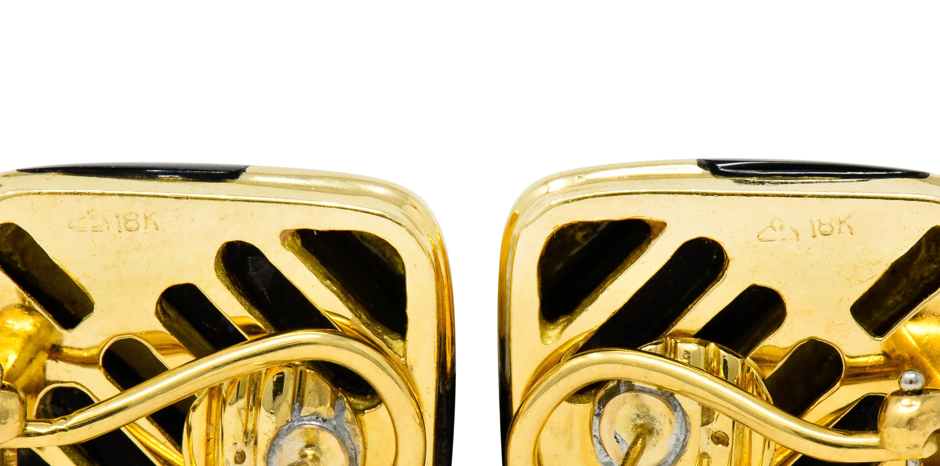 Vintage Onyx 18 Karat Gold Striped Cushion Earrings Contemporary - Image 6