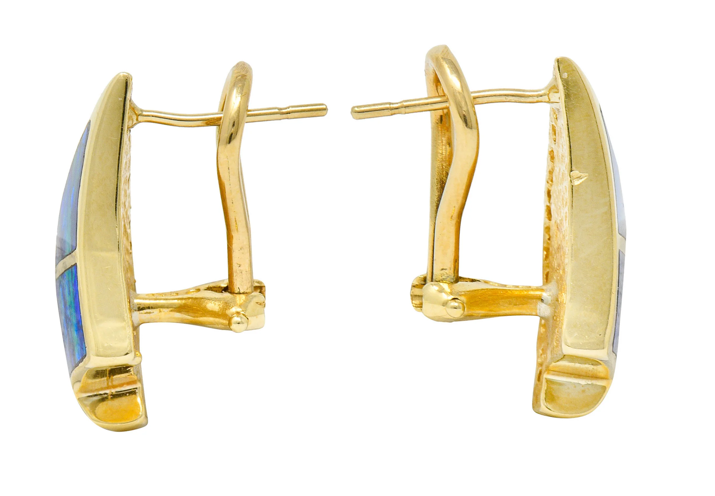 Vintage Opal Inlay 0.50 CTW Diamond 14 Karat Gold Earrings - Image 2
