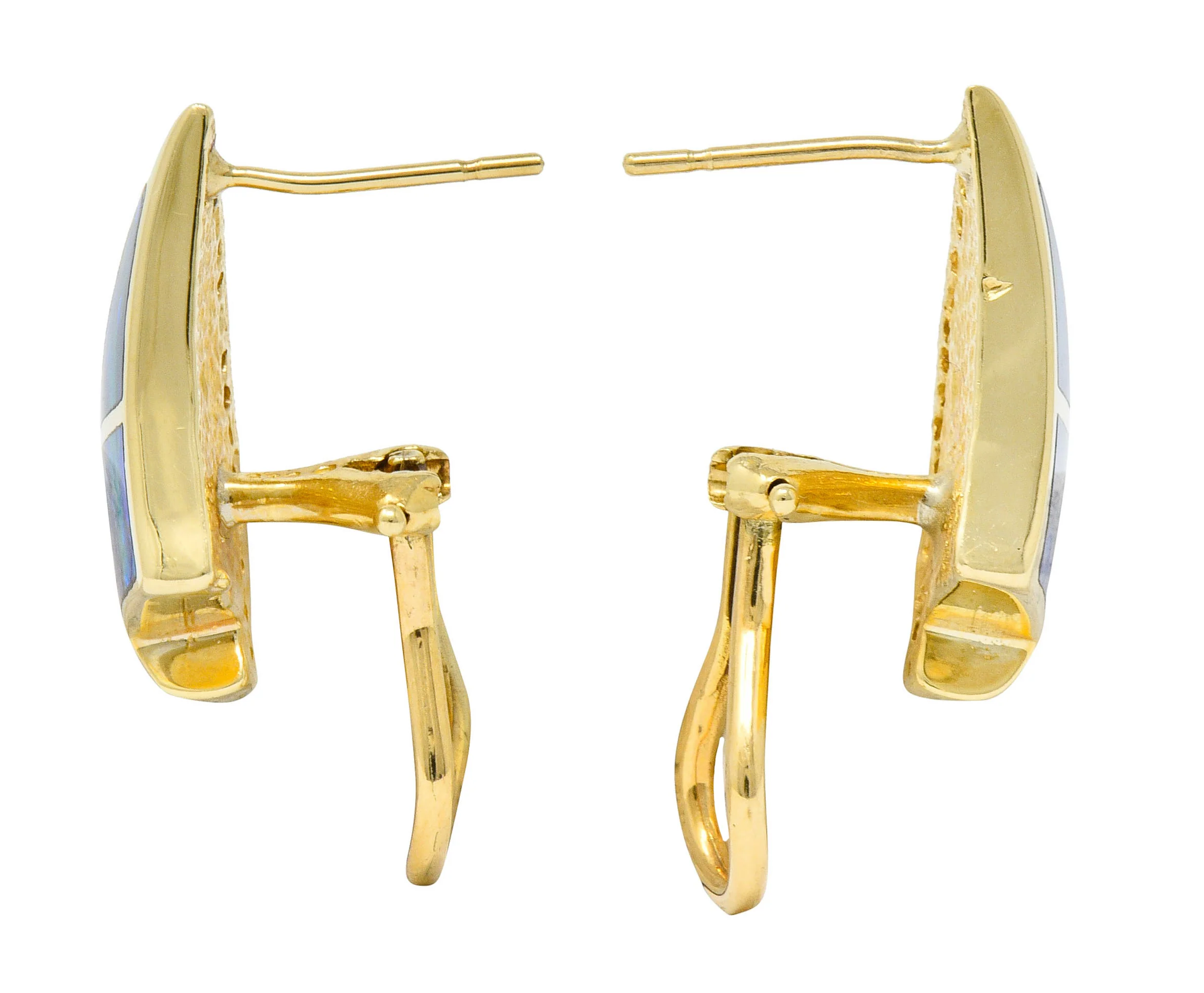 Vintage Opal Inlay 0.50 CTW Diamond 14 Karat Gold Earrings - Image 4