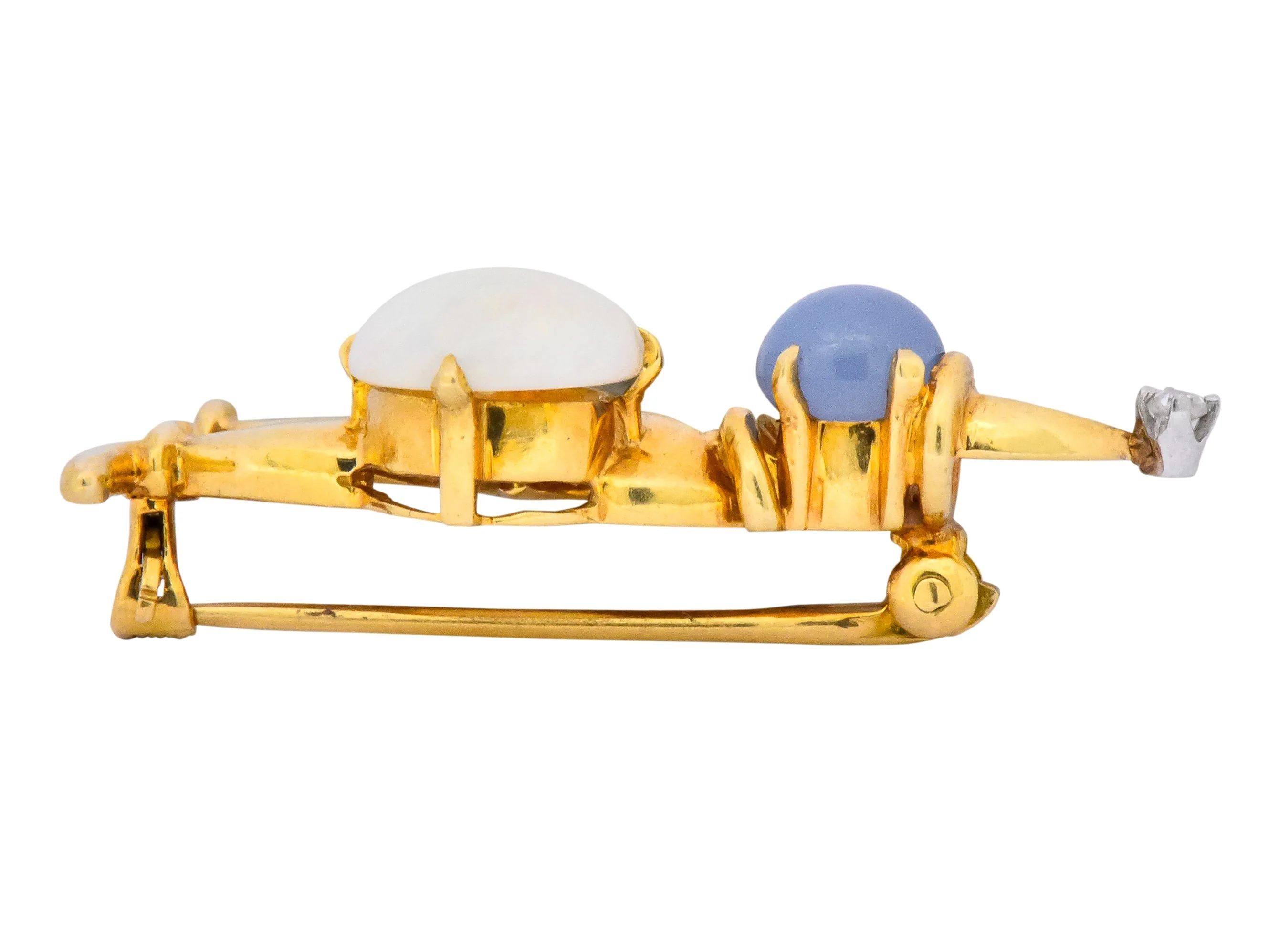 Vintage Opal Sapphire Diamond 18 Karat Gold Jester Brooch - Image 6