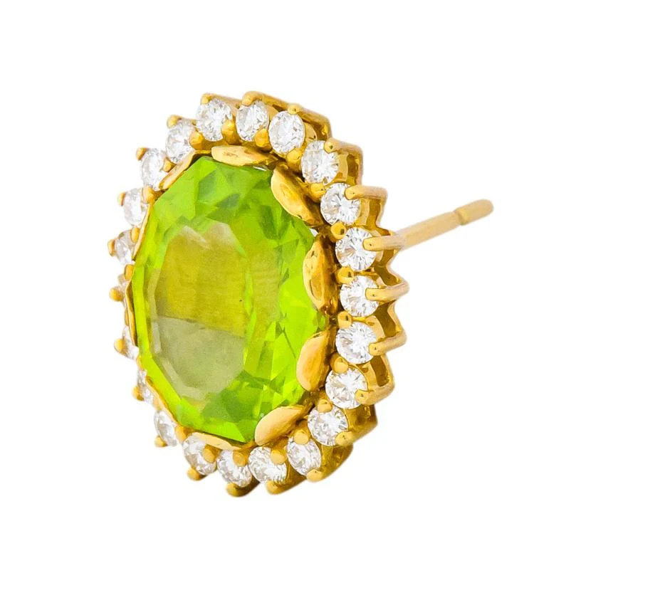 Vintage Peridot 7.90 CTW Diamond 18 Karat Gold Earrings - Image 2