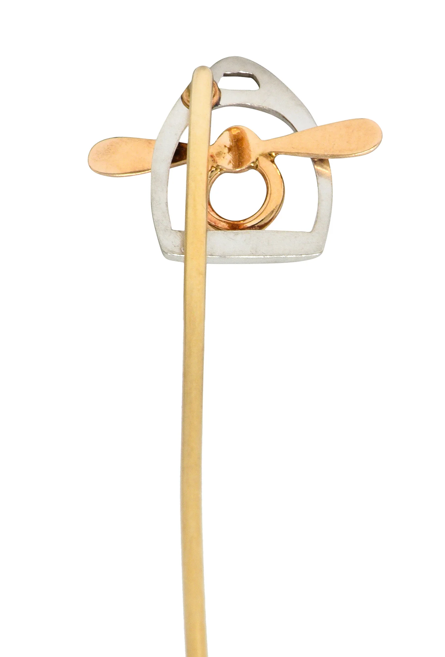 Vintage Platinum 14 Karat Rose Gold Airplane Propeller Stickpin - Image 4