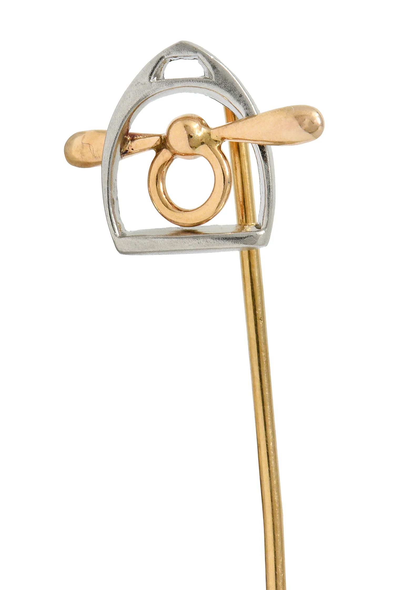 Vintage Platinum 14 Karat Rose Gold Airplane Propeller Stickpin - Image 6