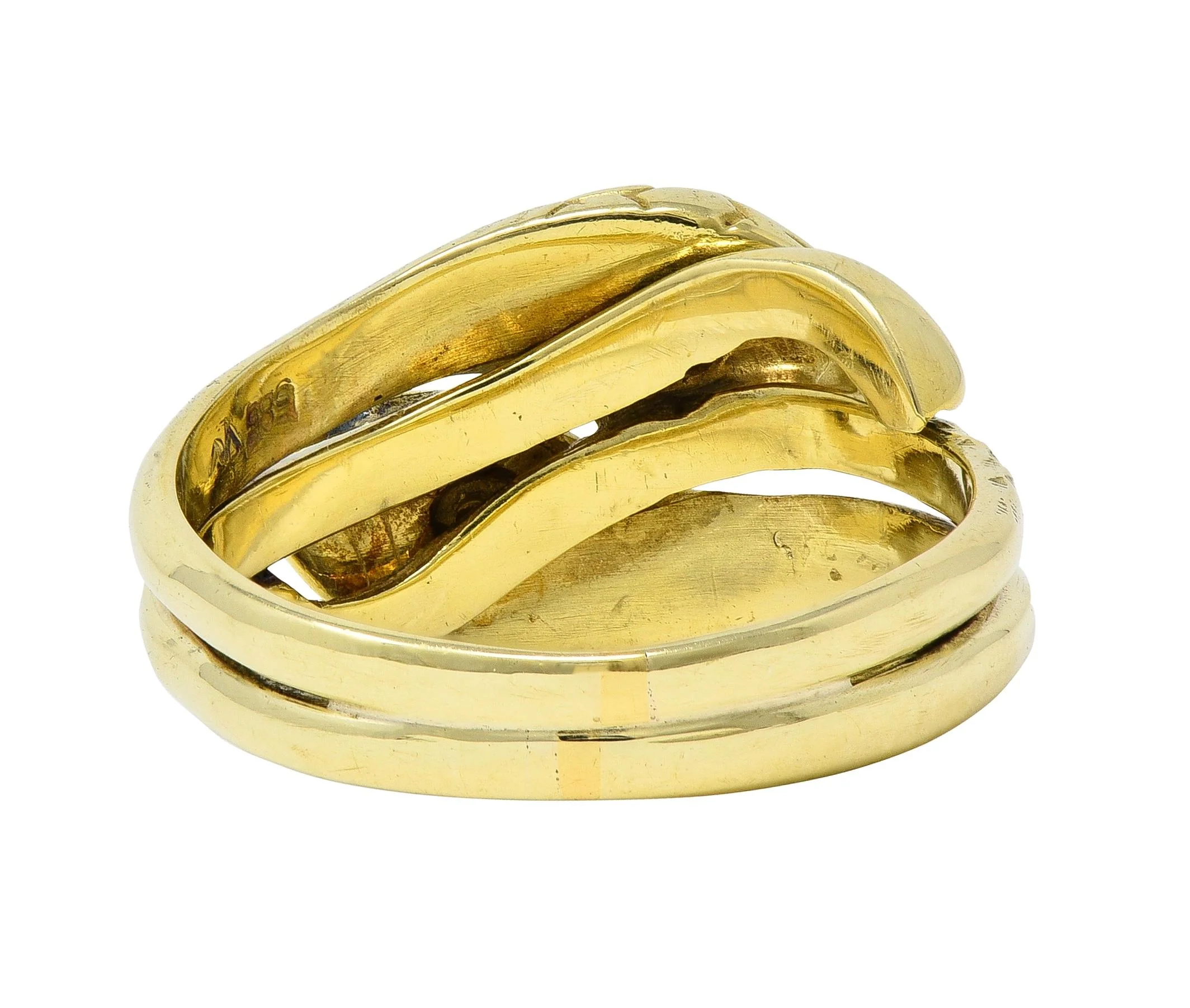 Vintage Ruby Diamond 14 Karat Two-Tone Gold Lovers Knot Unisex Snake Band Ring - Image 3
