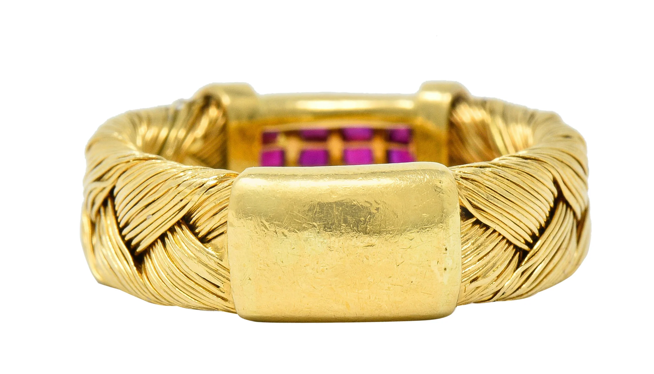 Vintage Ruby Diamond 18 Karat Gold Wheat Band Ring - Image 4
