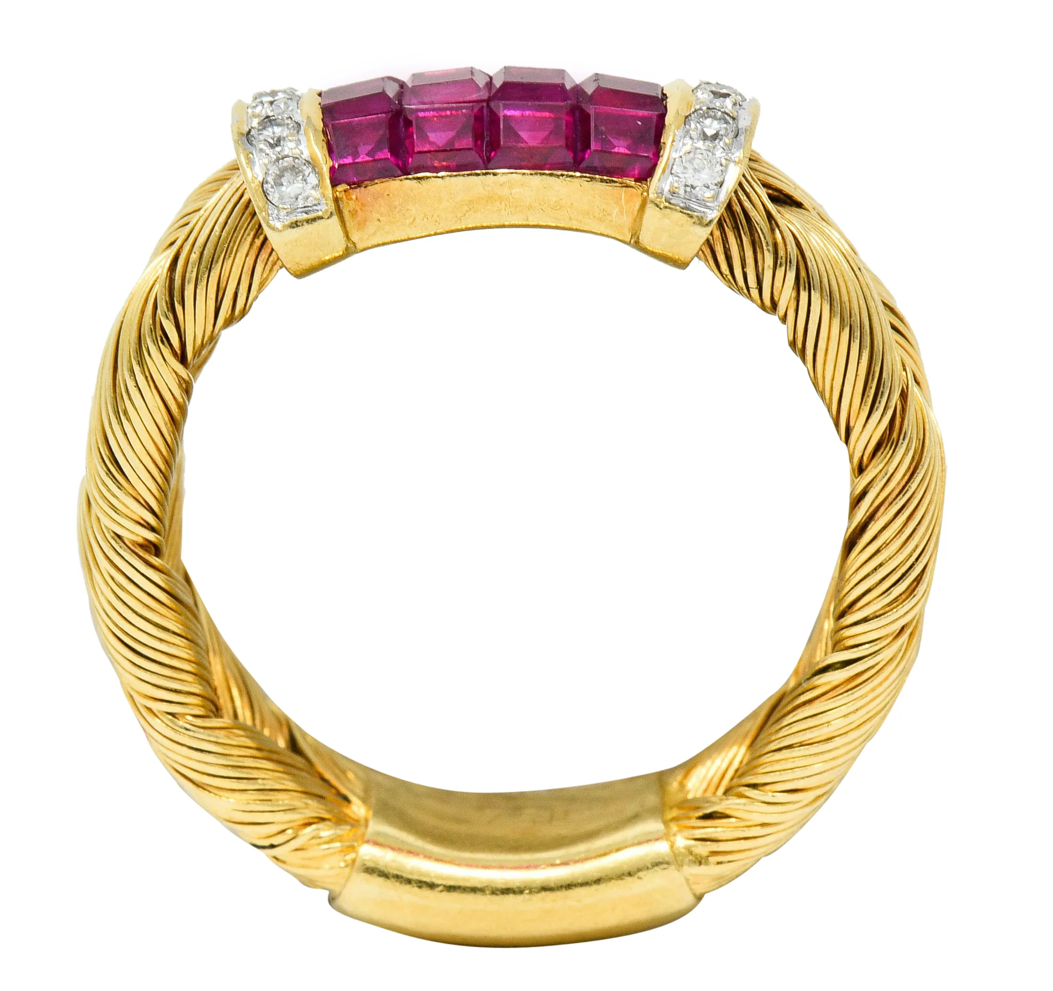 Vintage Ruby Diamond 18 Karat Gold Wheat Band Ring - Image 7