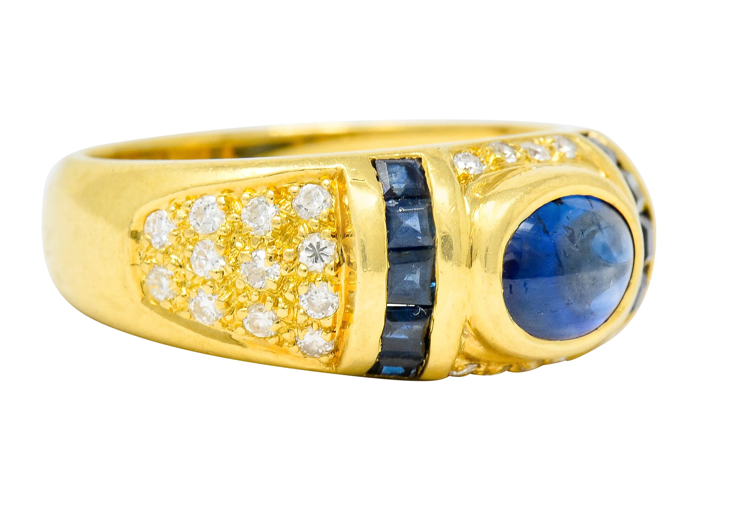 Vintage Sapphire Diamond 18 Karat Gold Cabochon Band Ring - Image 2