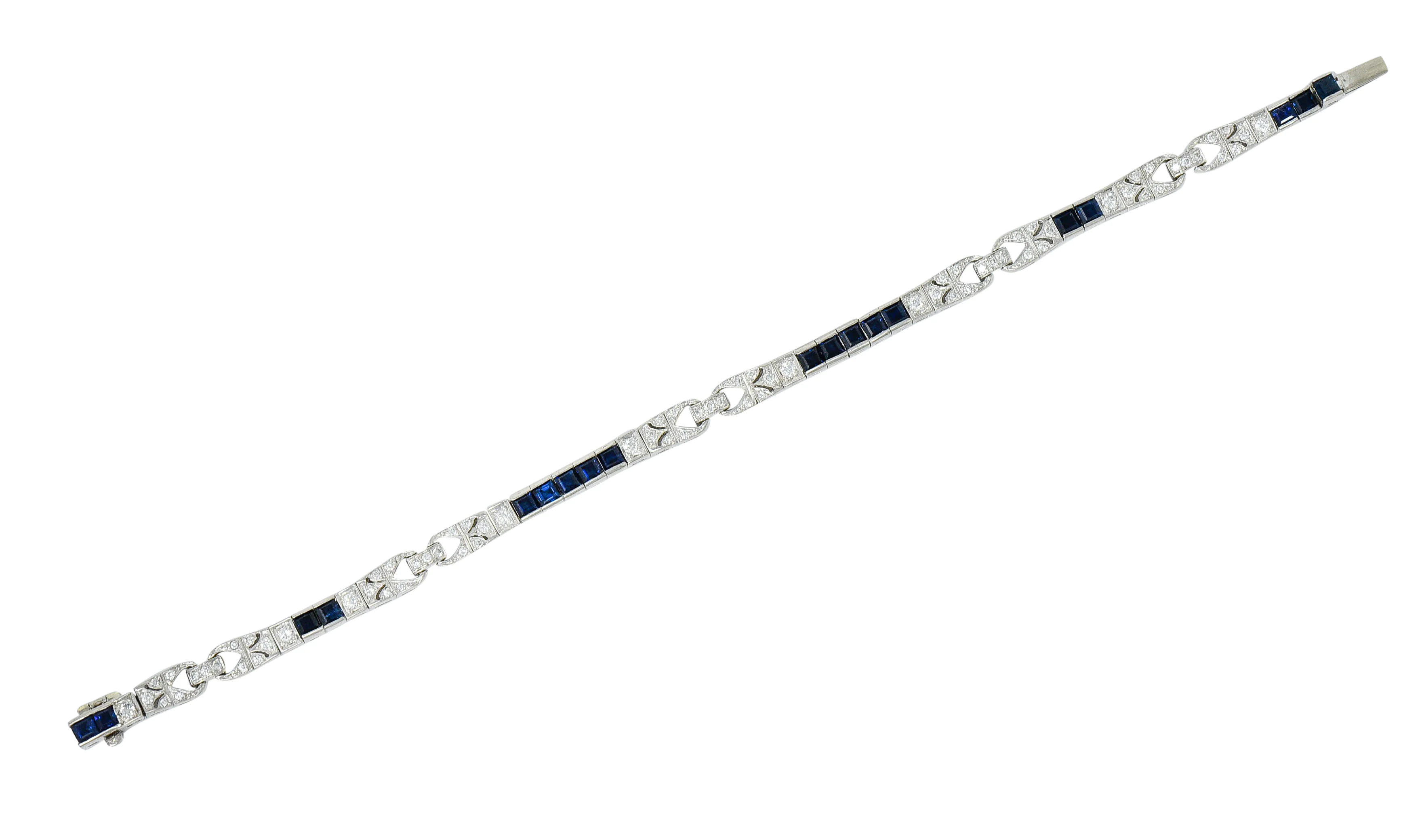 Vintage Sapphire Diamond Platinum Line Bracelet - Image 2