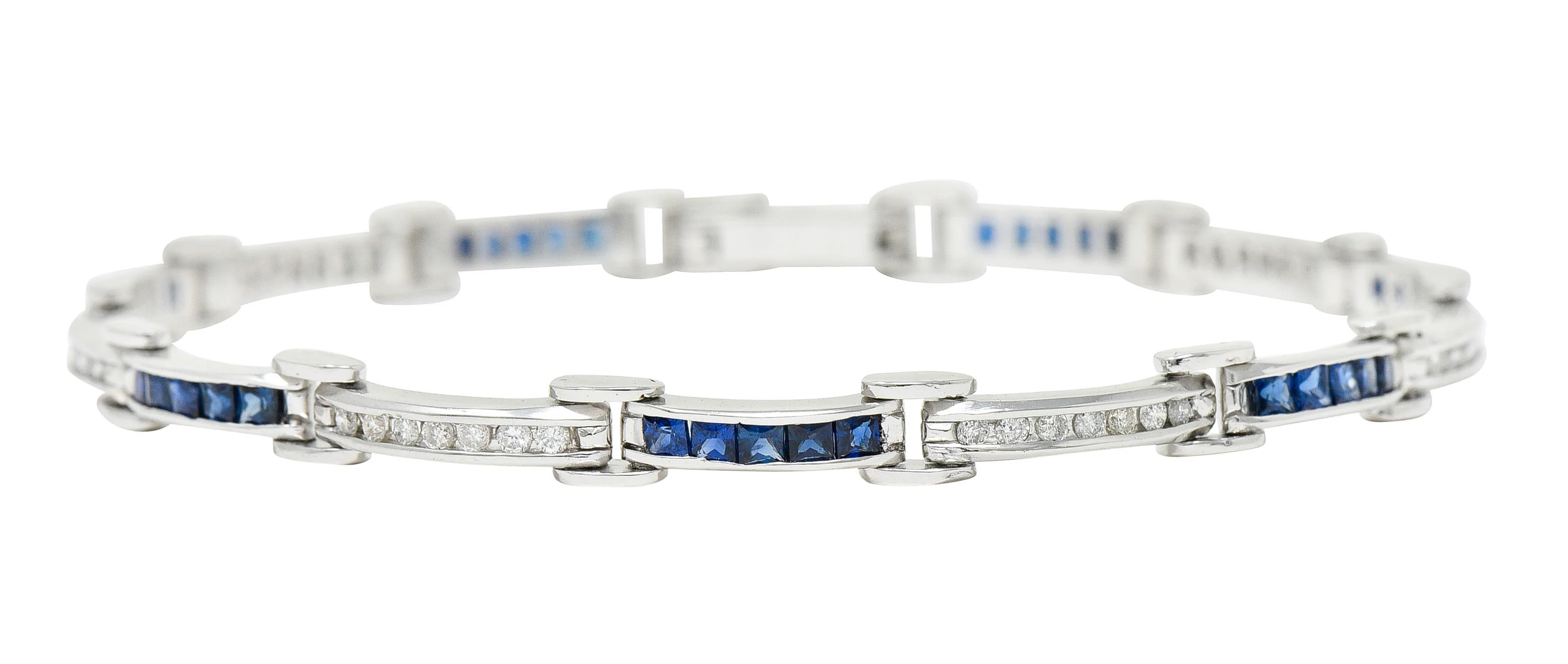 Vintage Sapphire Diamond Platinum Link Bracelet - Image 3