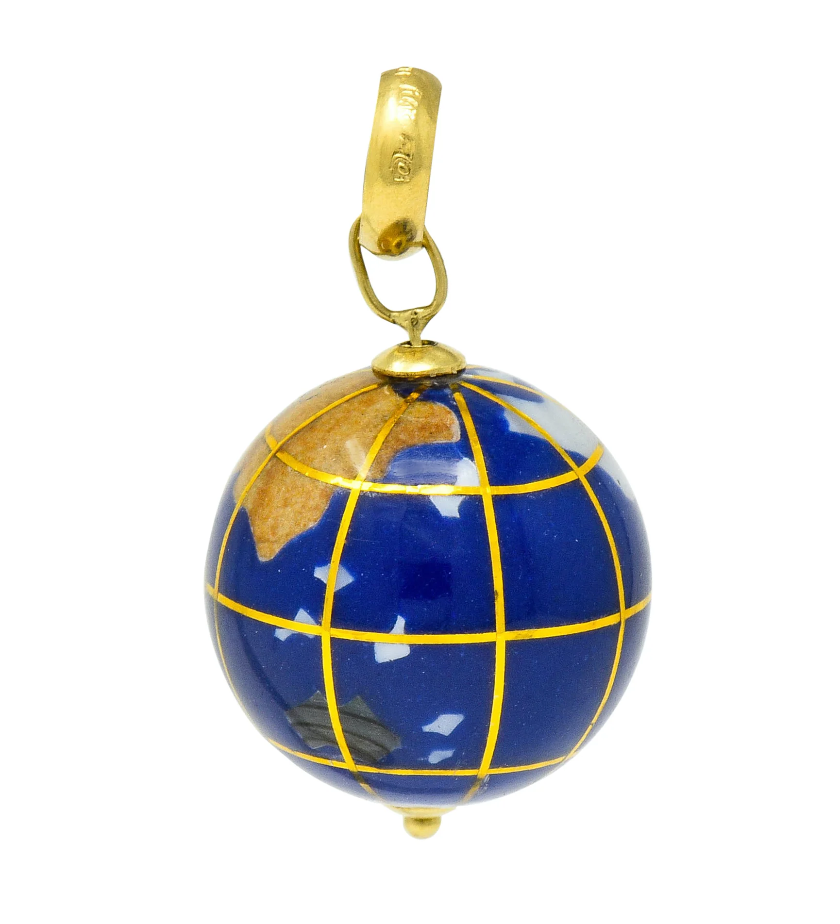 Vintage Shell Inlay Italian 14 Karat Gold Articulated Globe Pendant Charm - Image 2