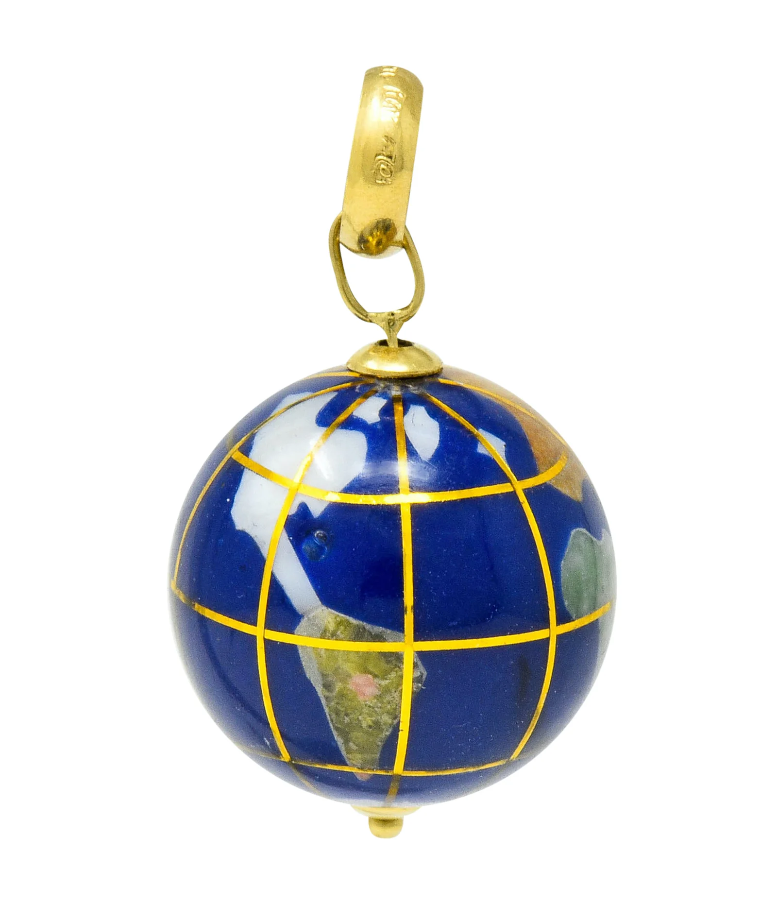 Vintage Shell Inlay Italian 14 Karat Gold Articulated Globe Pendant Charm - Image 3