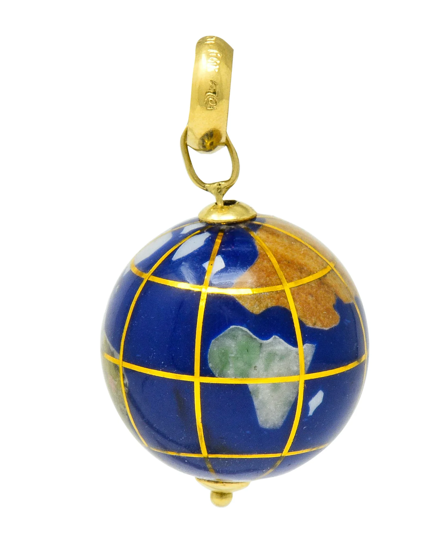 Vintage Shell Inlay Italian 14 Karat Gold Articulated Globe Pendant Charm - Image 4