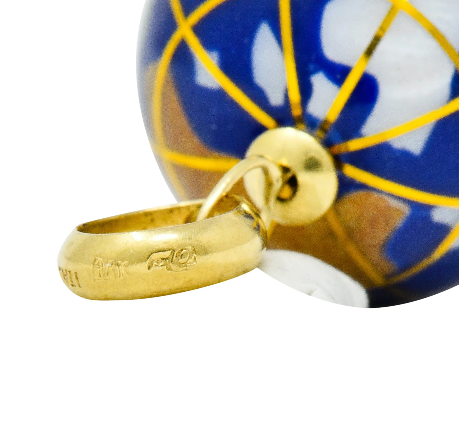 Vintage Shell Inlay Italian 14 Karat Gold Articulated Globe Pendant Charm - Image 5