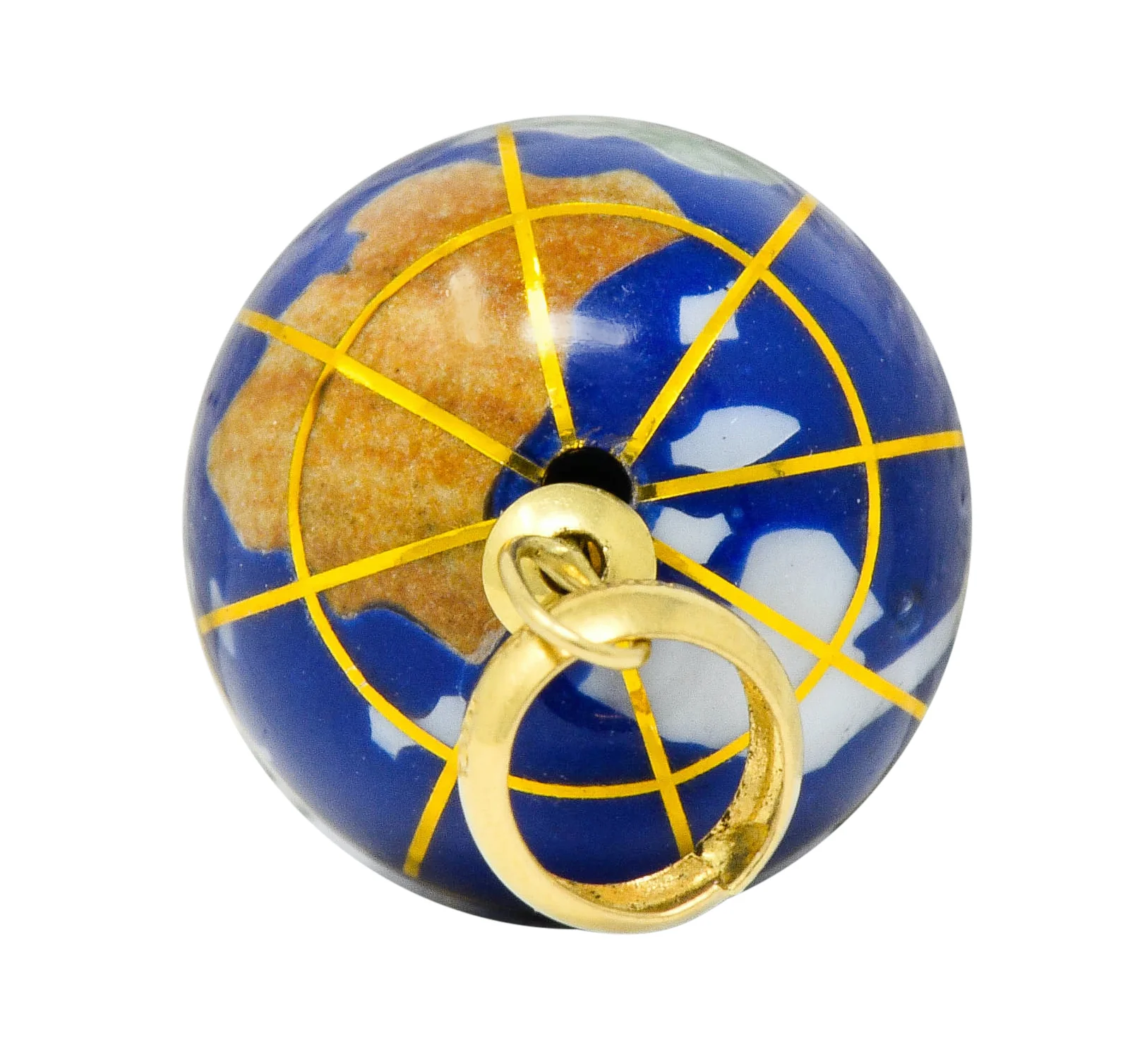 Vintage Shell Inlay Italian 14 Karat Gold Articulated Globe Pendant Charm - Image 8