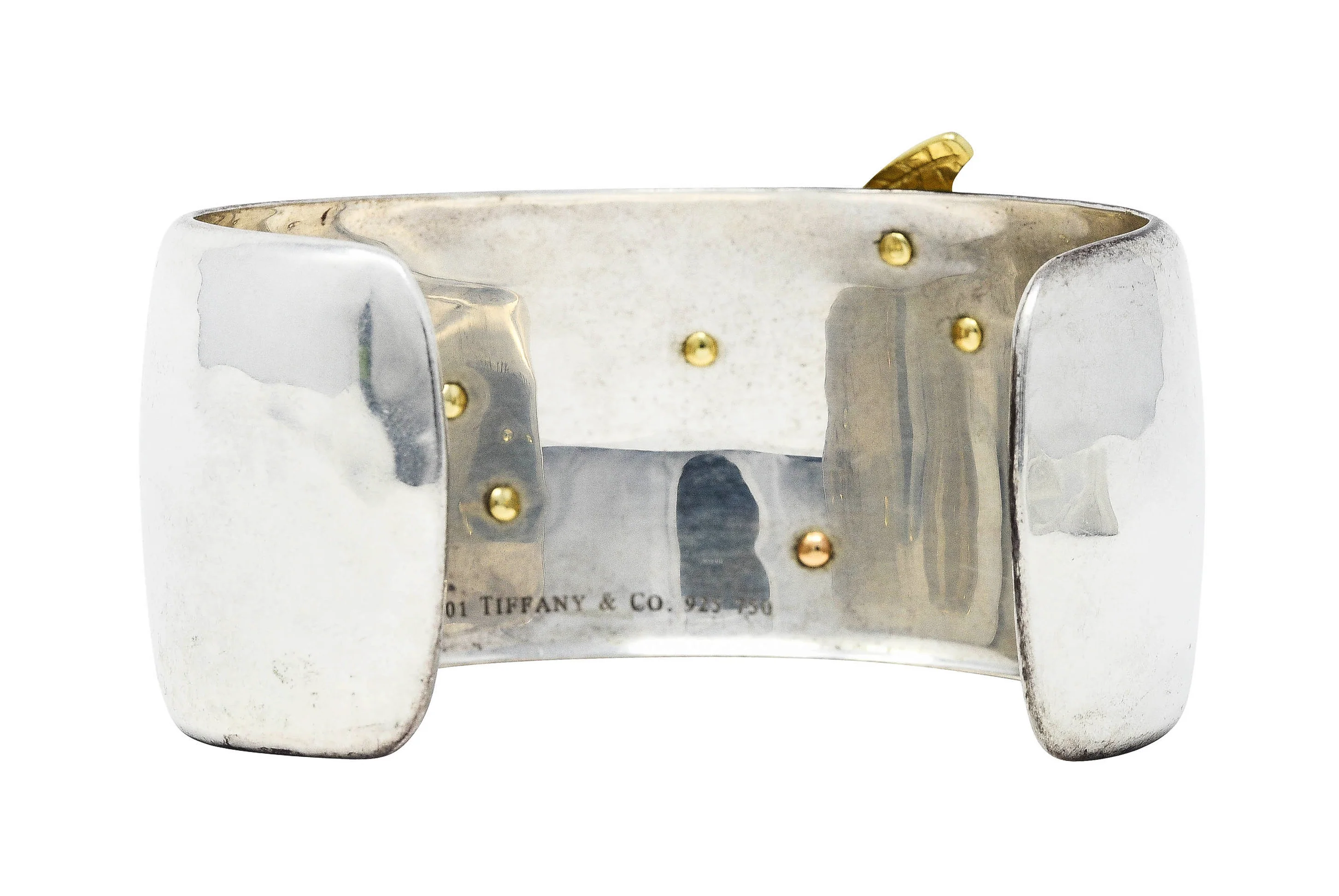 Vintage Tiffany & Co. 18 Karat Two-Tone Gold Sterling Silver Dragonfly Cuff Bracelet - Image 5